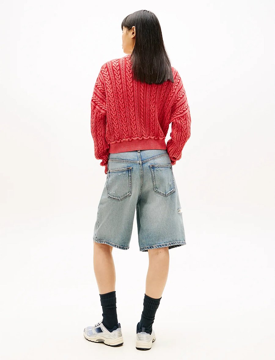 Tommy Jeans - TJW GMD CABLE FLAG SWEATER - stickade tröjor - red alert - 2
