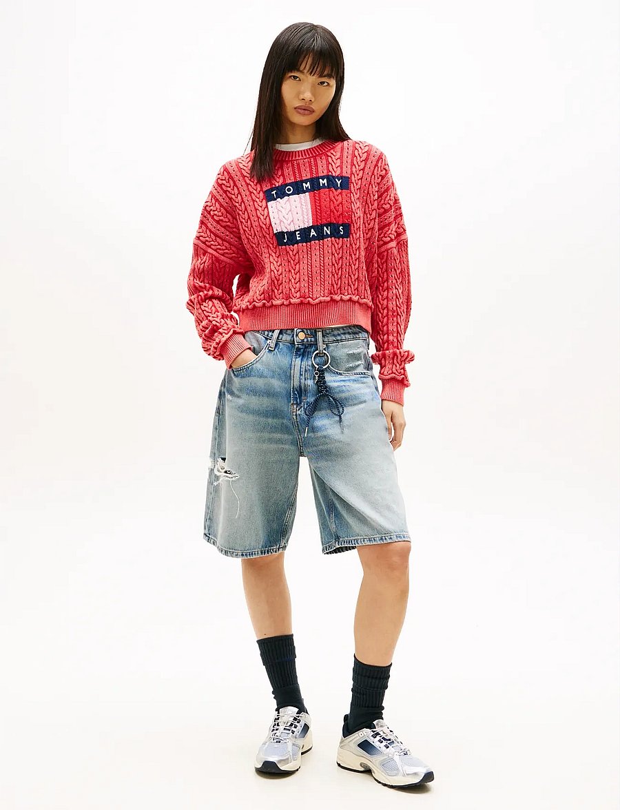 Tommy Jeans - TJW GMD CABLE FLAG SWEATER - stickade tröjor - red alert - 3