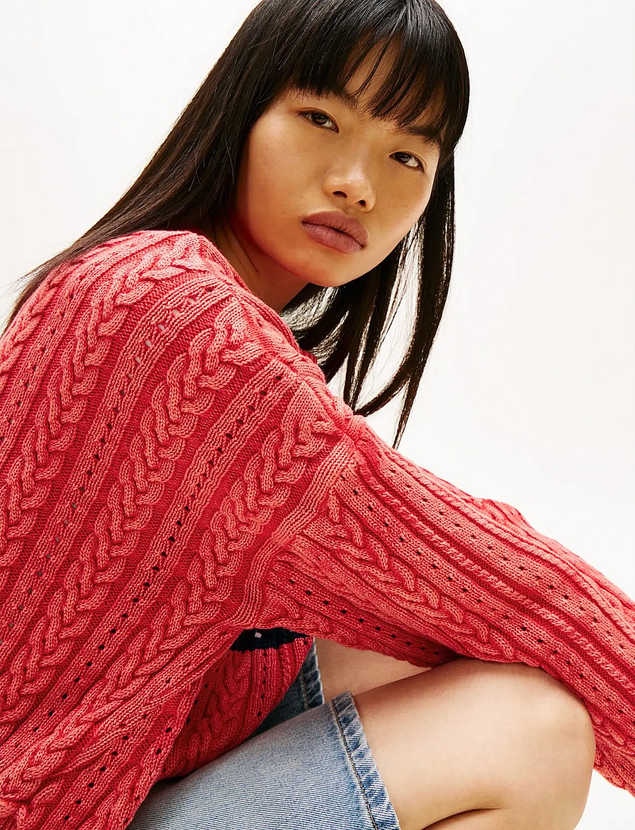 Tommy Jeans - TJW GMD CABLE FLAG SWEATER - stickade tröjor - red alert - 5