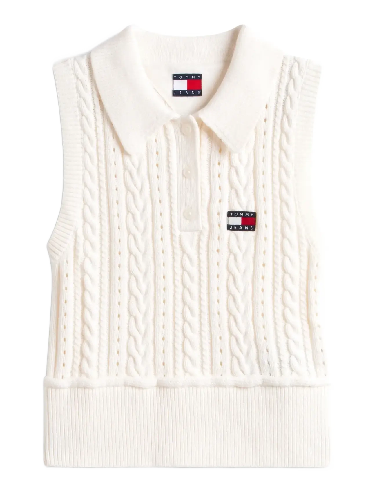 TOMMY JEANS Tjw Gmd Cable Polo Pullover Cream - XL - Damen