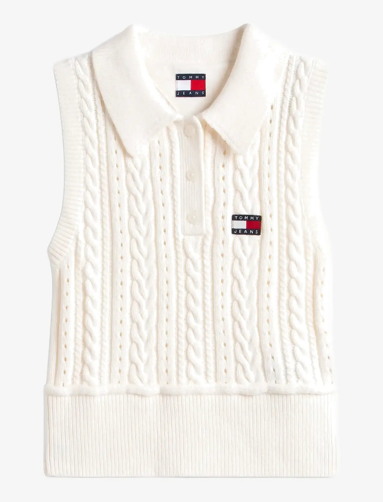 Tommy Jeans - TJW GMD CABLE POLO SWEATER - strikveste - ancient white - 1