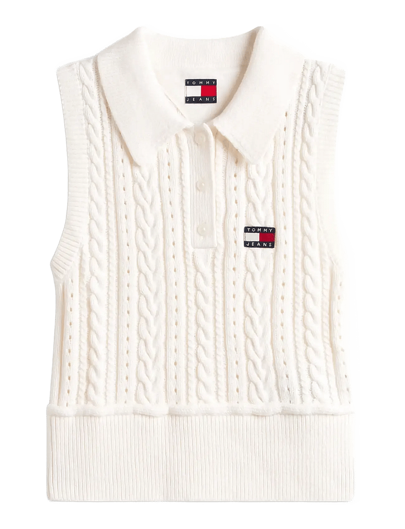 Tommy Jeans - TJW GMD CABLE POLO SWEATER - strikveste - ancient white - 1