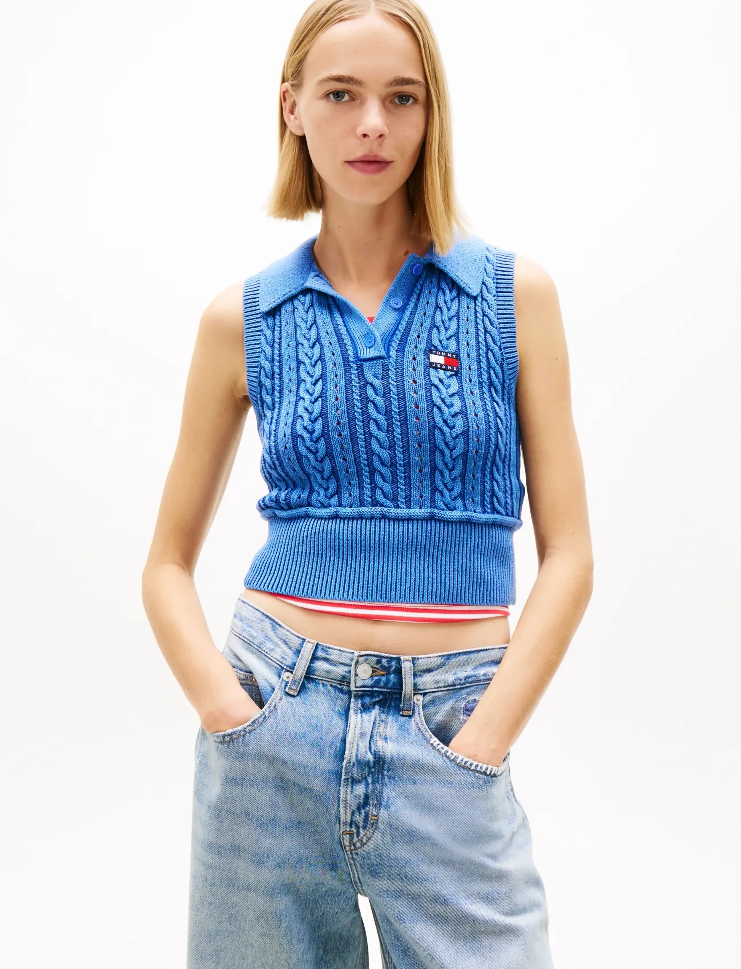 Tommy Jeans TJW GMD CABLE POLO SWEATER - Vaatteet - EMPIRE BLUE / blue