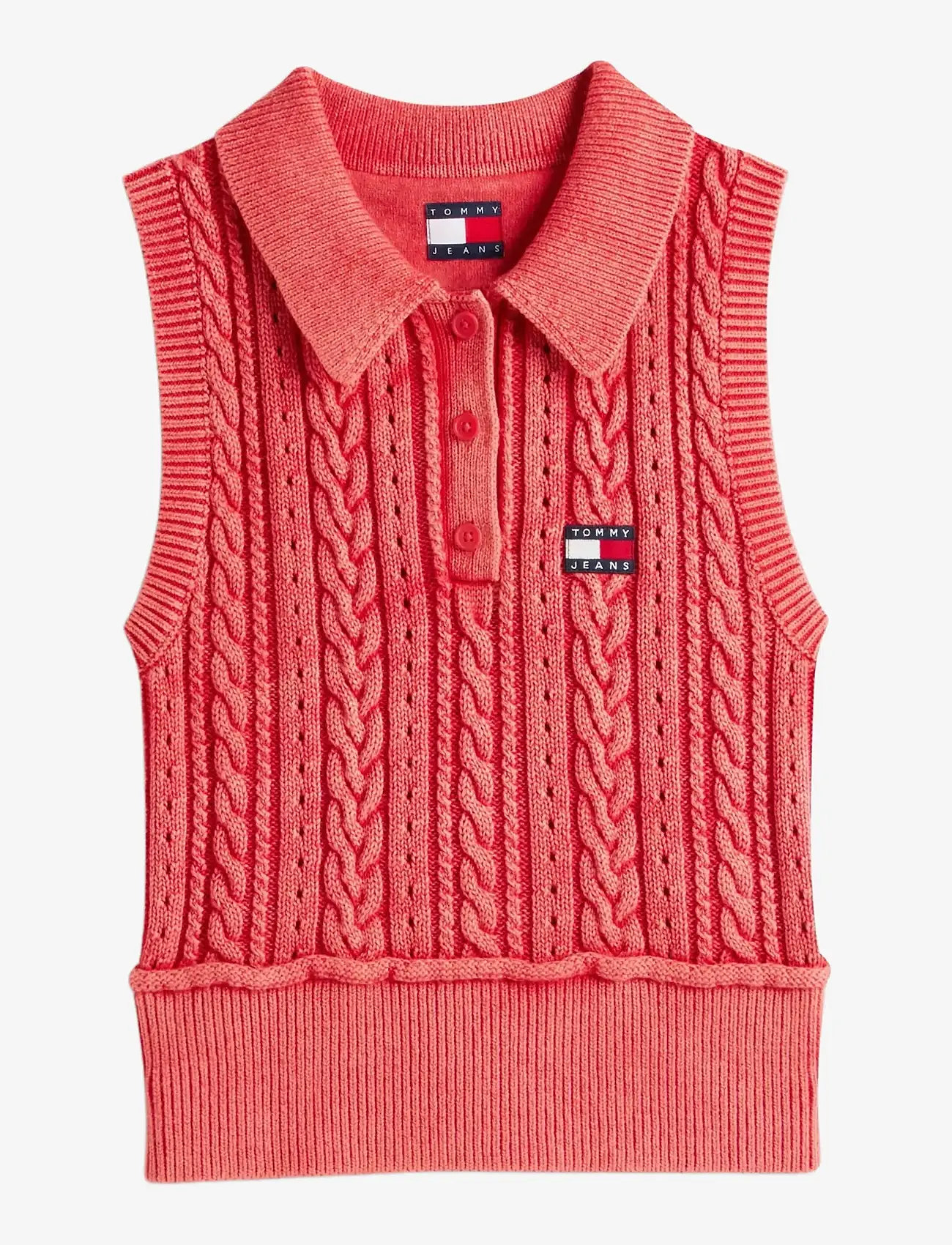 Tommy Jeans - TJW GMD CABLE POLO SWEATER - gestrickte westen - red alert - 1