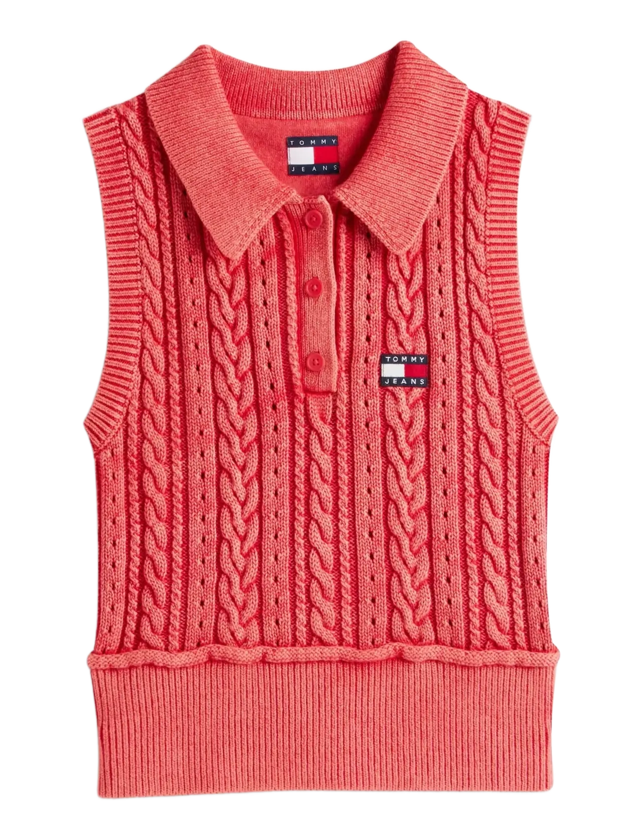 Tommy Jeans TJW GMD CABLE POLO SWEATER - Gestrickte westen - RED ALERT / red