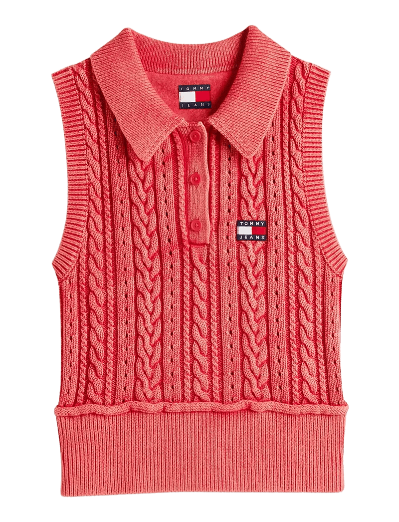 Tommy Jeans - TJW GMD CABLE POLO SWEATER - gestrickte westen - red alert - 1