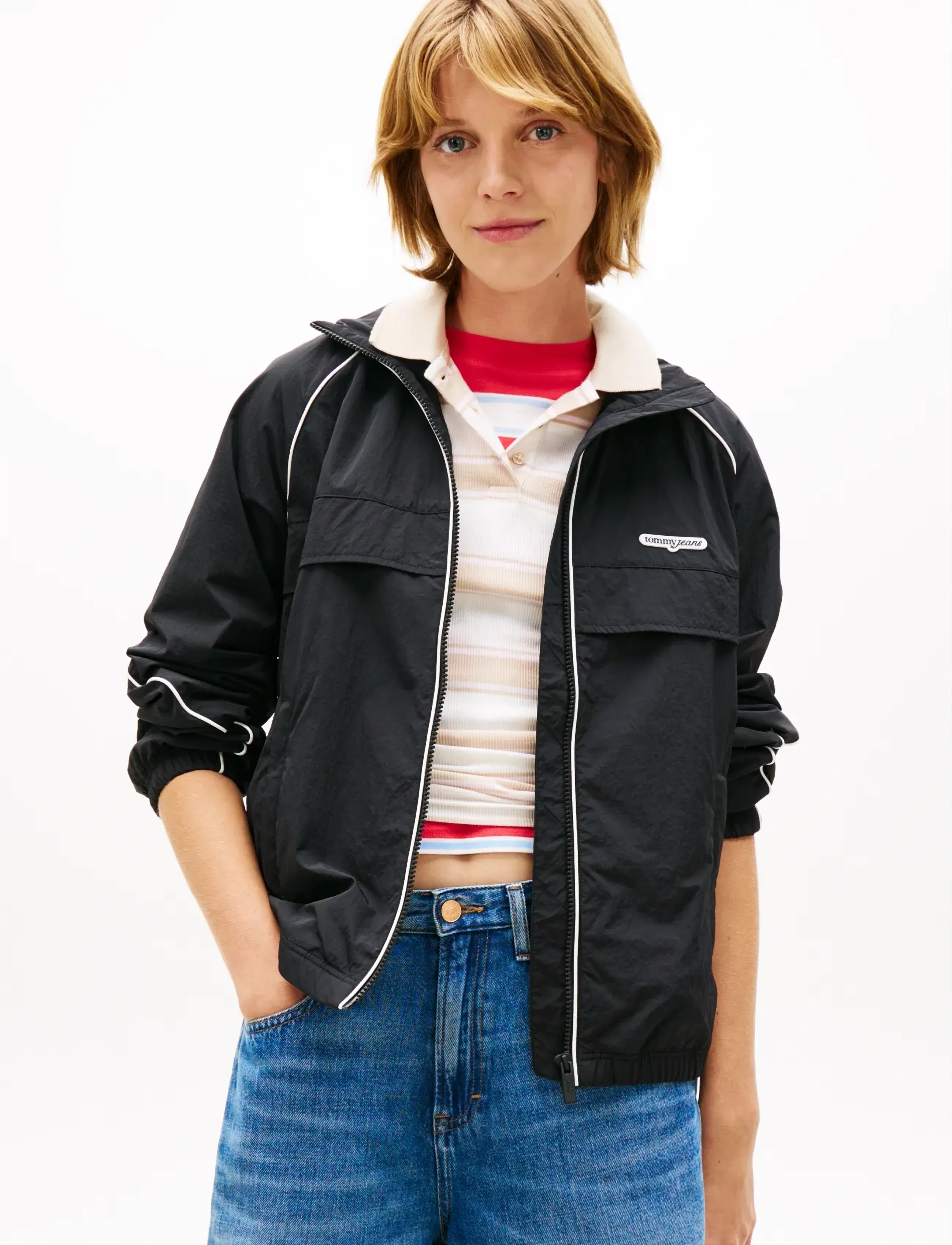 Tommy Jeans Tjw Piping Nylon Track Jacket, Kvinder, Piping Træningsjakke, Sort, Str: S