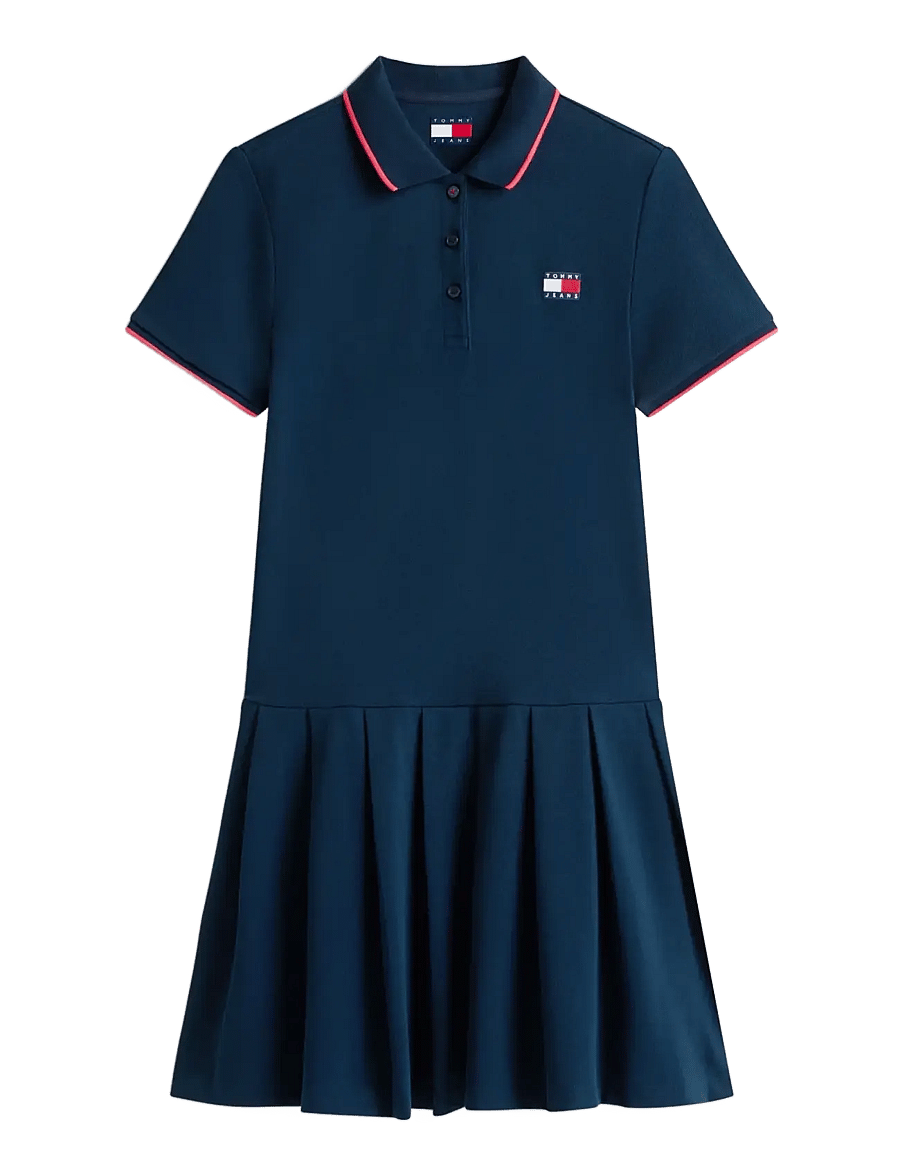Tommy Jeans - TJW BADGE PLEAT PIQUE DRESS EXT - klänningar & kjolar - dark night navy - 1