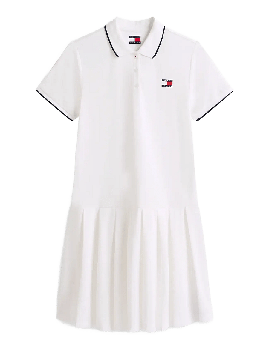 Tommy Jeans - TJW BADGE PLEAT PIQUE DRESS EXT - kleider & röcke - ecru - 1