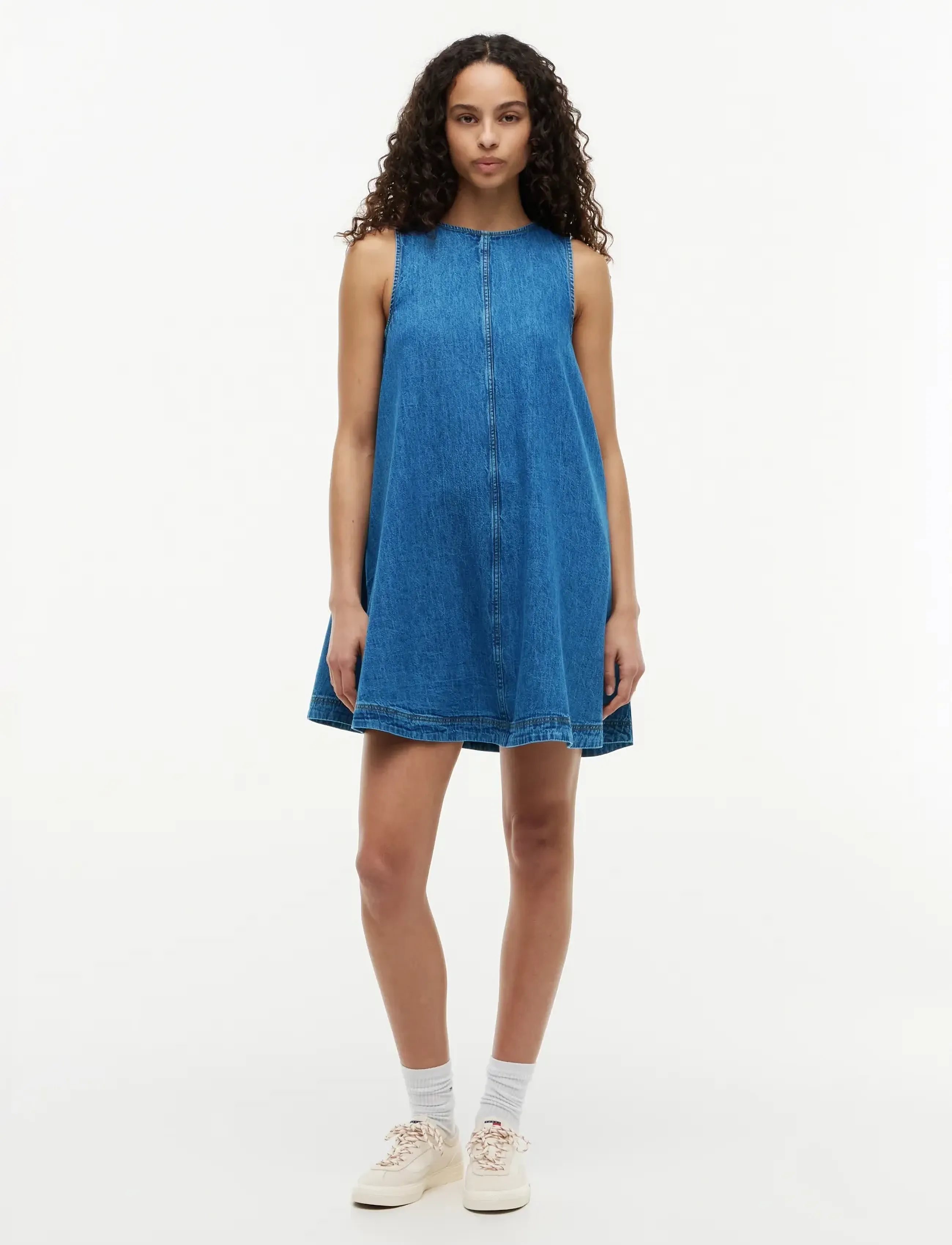 Tommy Jeans Tjw A-Line Chambray Dress Ext, L, Dresses, Blau - Short Dress, Frauen