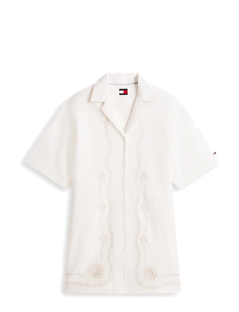 Tommy Jeans - TJW LINNEN BRODERIE SHIRT DRESS - särkkleidid - ancient white - 1