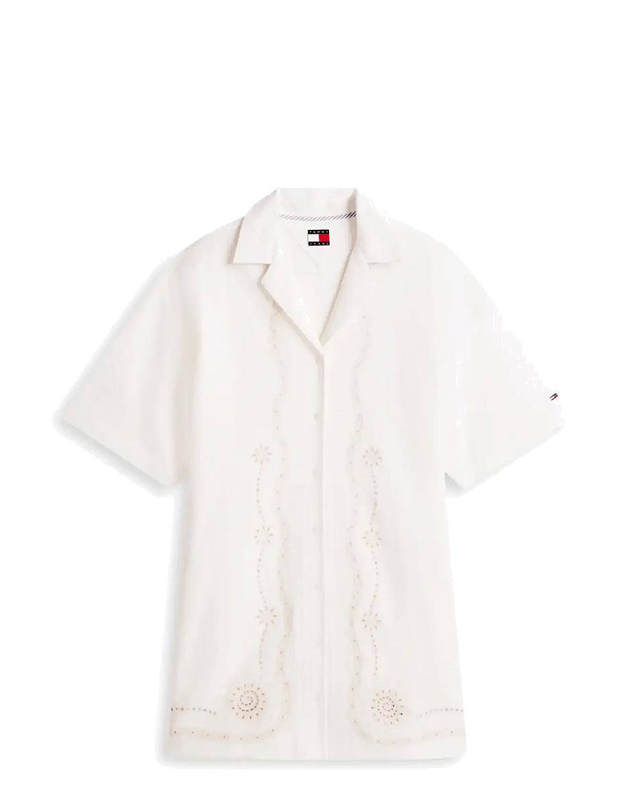Tommy Jeans - TJW LINNEN BRODERIE SHIRT DRESS - skjortekjoler - ancient white - 1