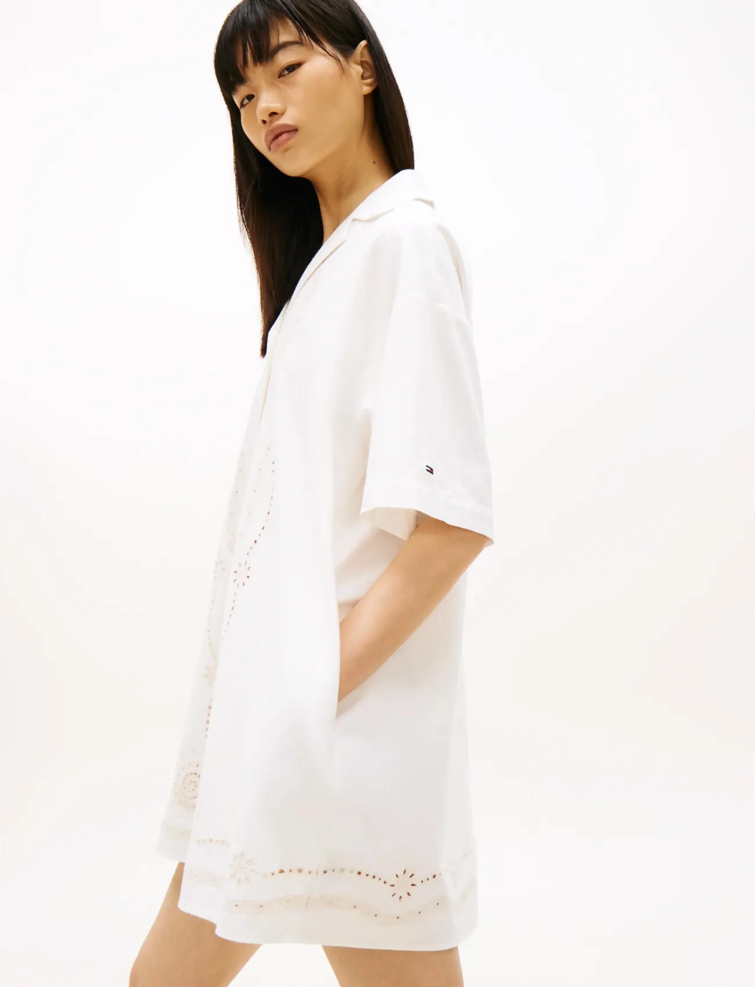 Tommy Jeans - TJW LINNEN BRODERIE SHIRT DRESS - skjortekjoler - ancient white - 3