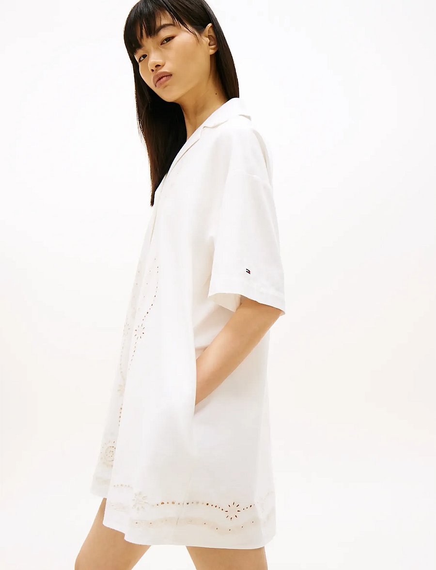 Tommy Jeans - TJW LINNEN BRODERIE SHIRT DRESS - skjortekjoler - ancient white - 3