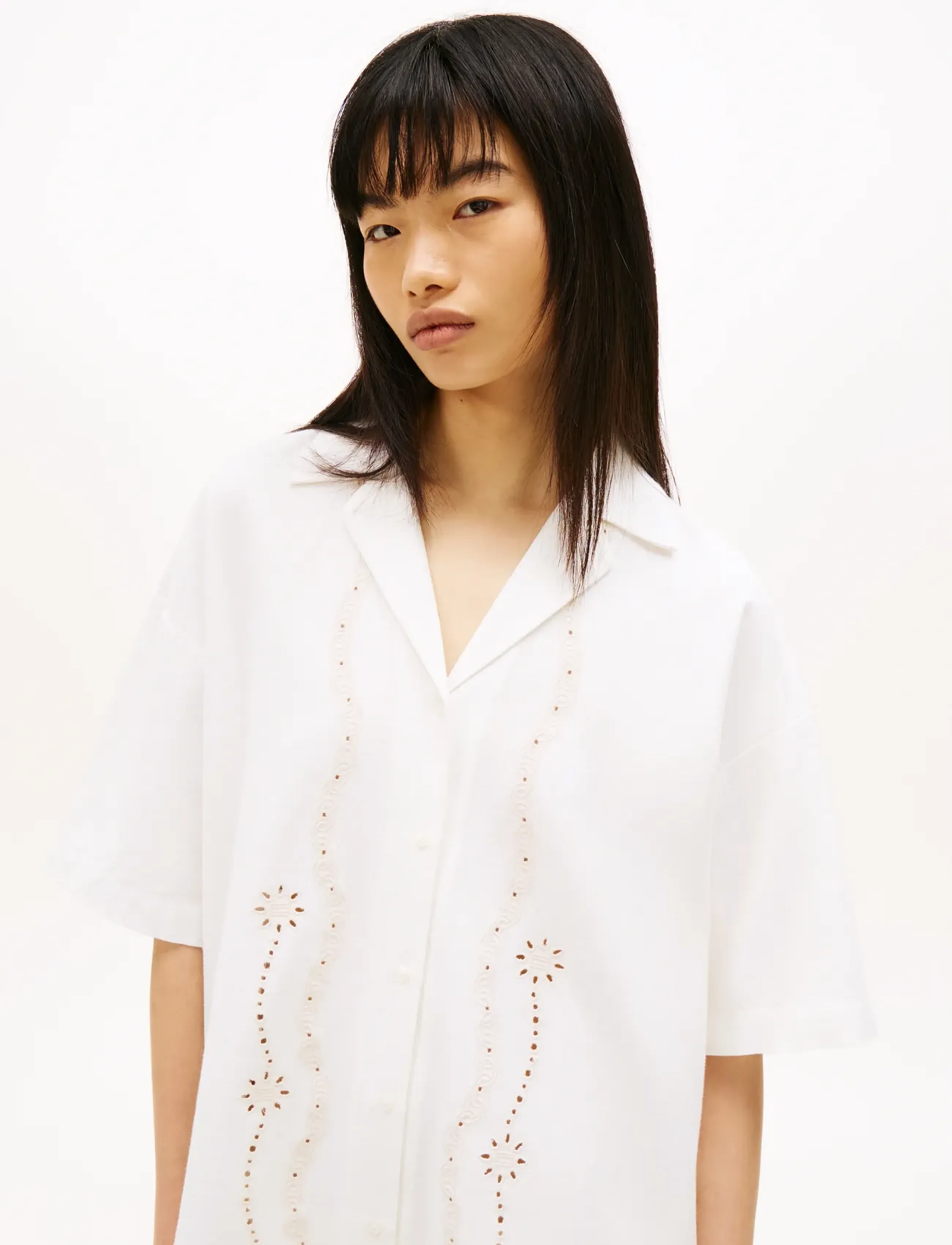 Tommy Jeans - TJW LINNEN BRODERIE SHIRT DRESS - skjortekjoler - ancient white - 4