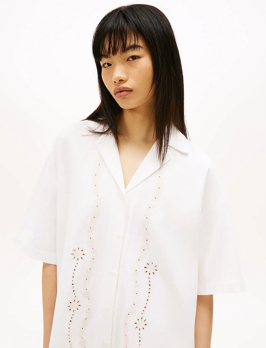 Tommy Jeans - TJW LINNEN BRODERIE SHIRT DRESS - skjortekjoler - ancient white - 4