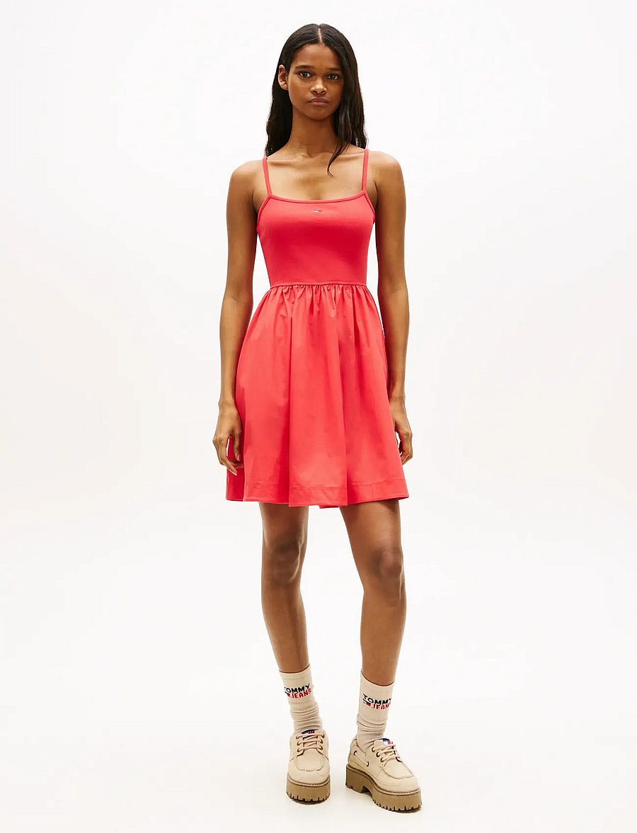 Tommy Jeans - TJW RIB POPLIN MIX STRAPPY DRESS - robes d'été - red alert - 0