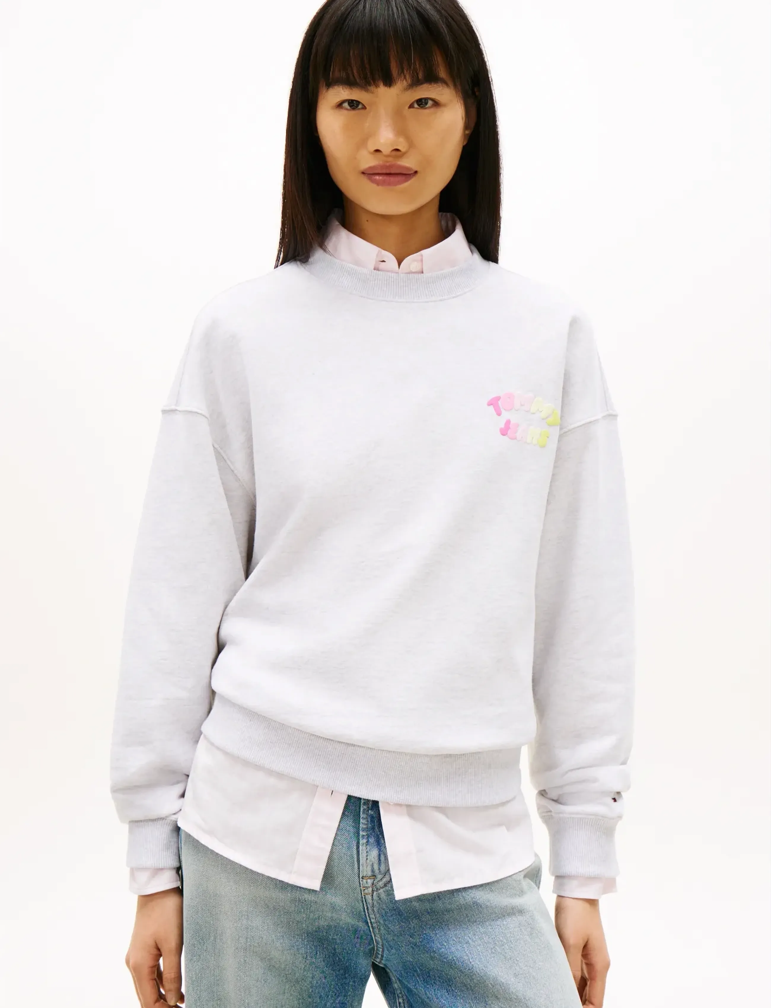 Tommy Jeans TJW BXY COLOR BUBBLE CREW EXT - Sweatshirts - ICE GREY HEATHER / white