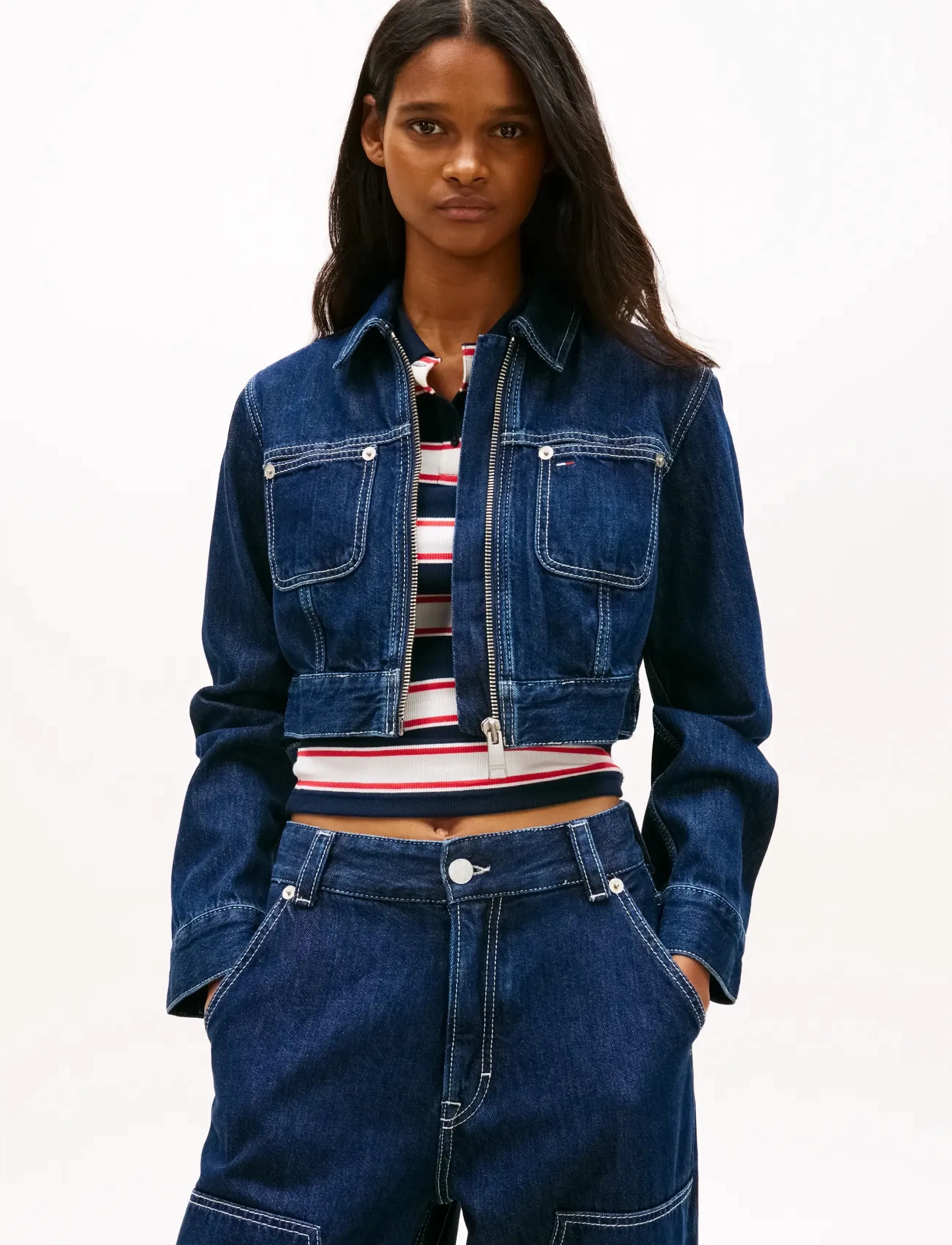 Tommy Jeans ZIP THROUGH JACKET BJ6058 - Transitional Layering - DENIM DARK / blue