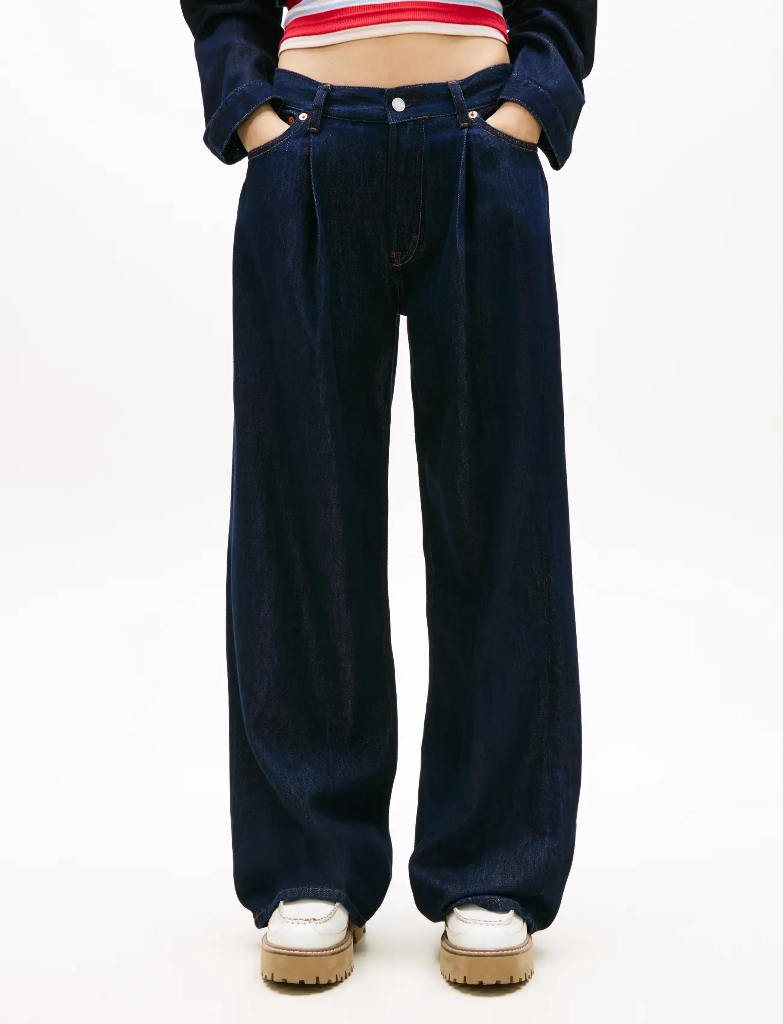 Tommy Jeans MID RISE LOOSE STR PLEAT BJ4054 - Vida jeans - DENIM DARK / navy