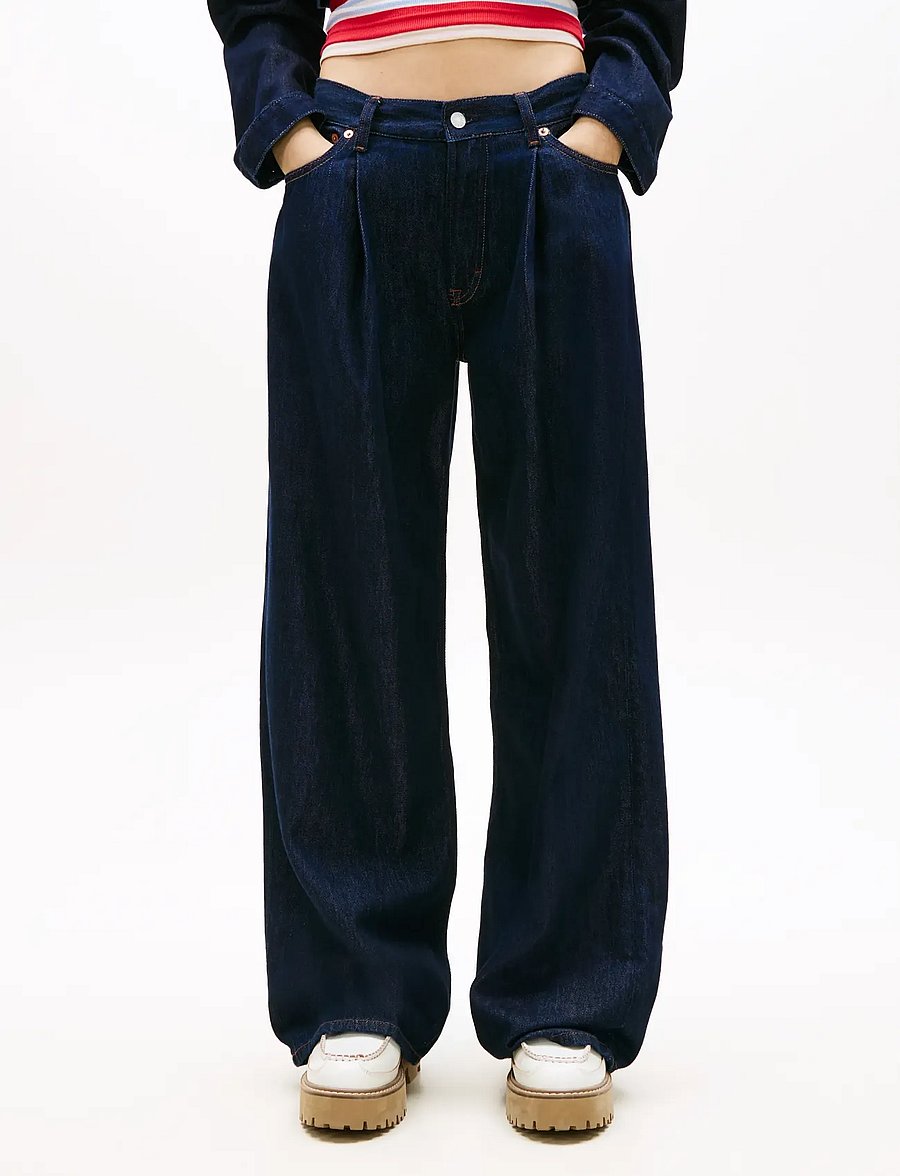 Tommy Jeans - MID RISE LOOSE STR PLEAT BJ4054 - hosen mit weitem bein - denim dark - 0
