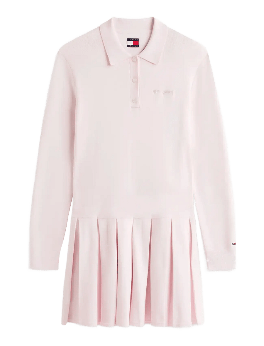 Tommy Jeans - TJW SCRIPT PLEATED SWEATER DRESS - kurze kleider - light pink - 1