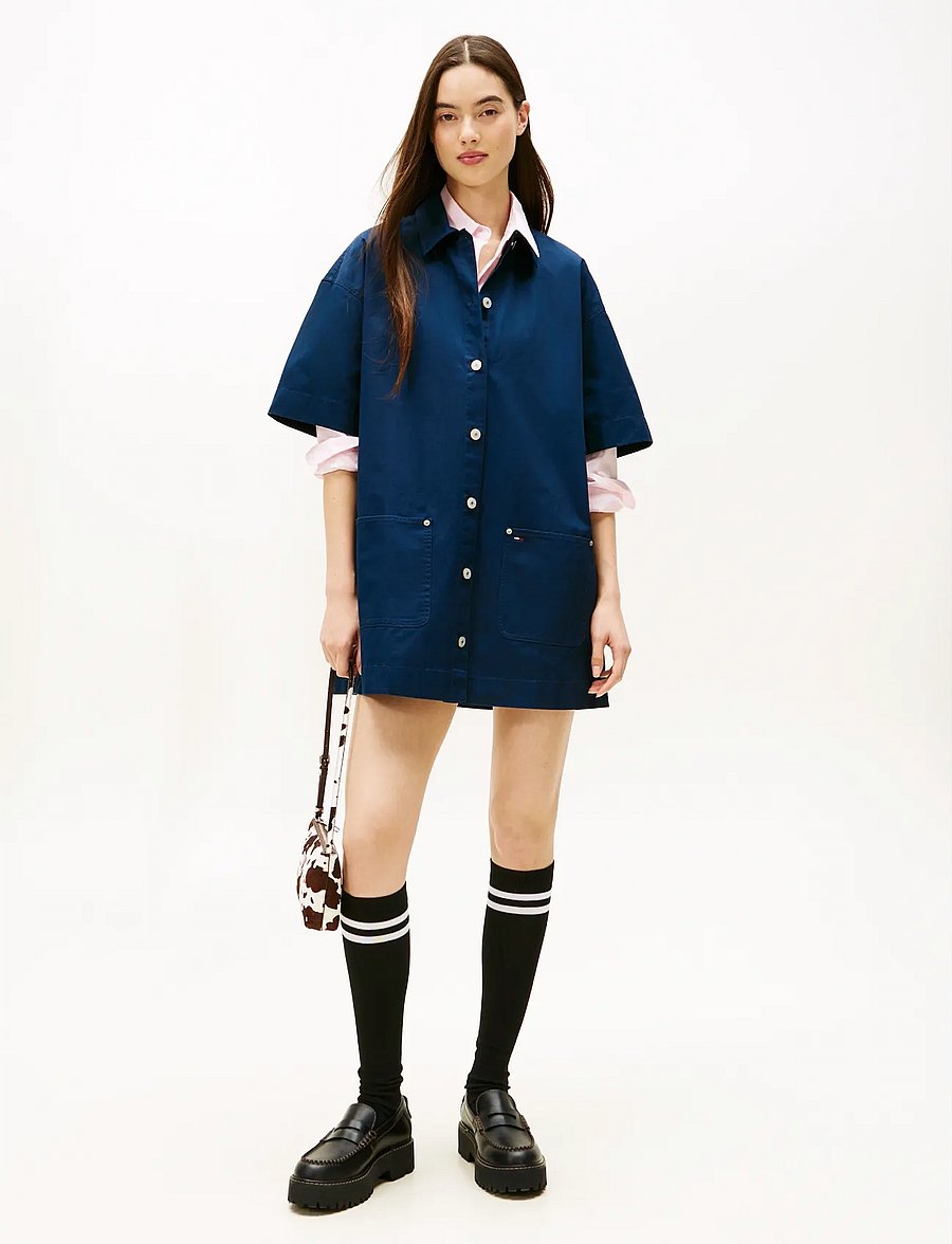 Tommy Jeans - TJW POCKET MINI SHIRT DRESS EXT - marškinių tipo suknelės - dark night navy - 0