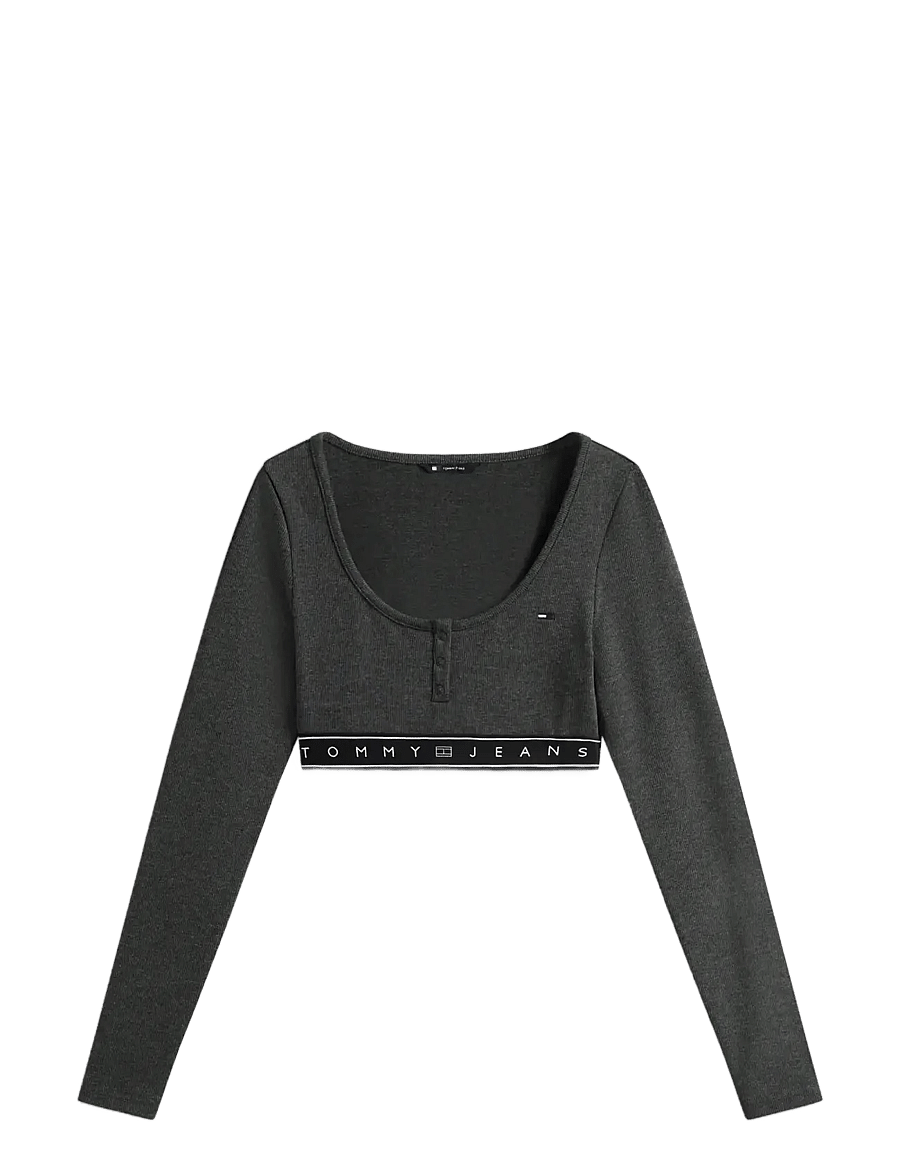 Tommy Jeans - TJW SP CRP TAPE LS RIB TEE - crop tops - dark grey heather - 1