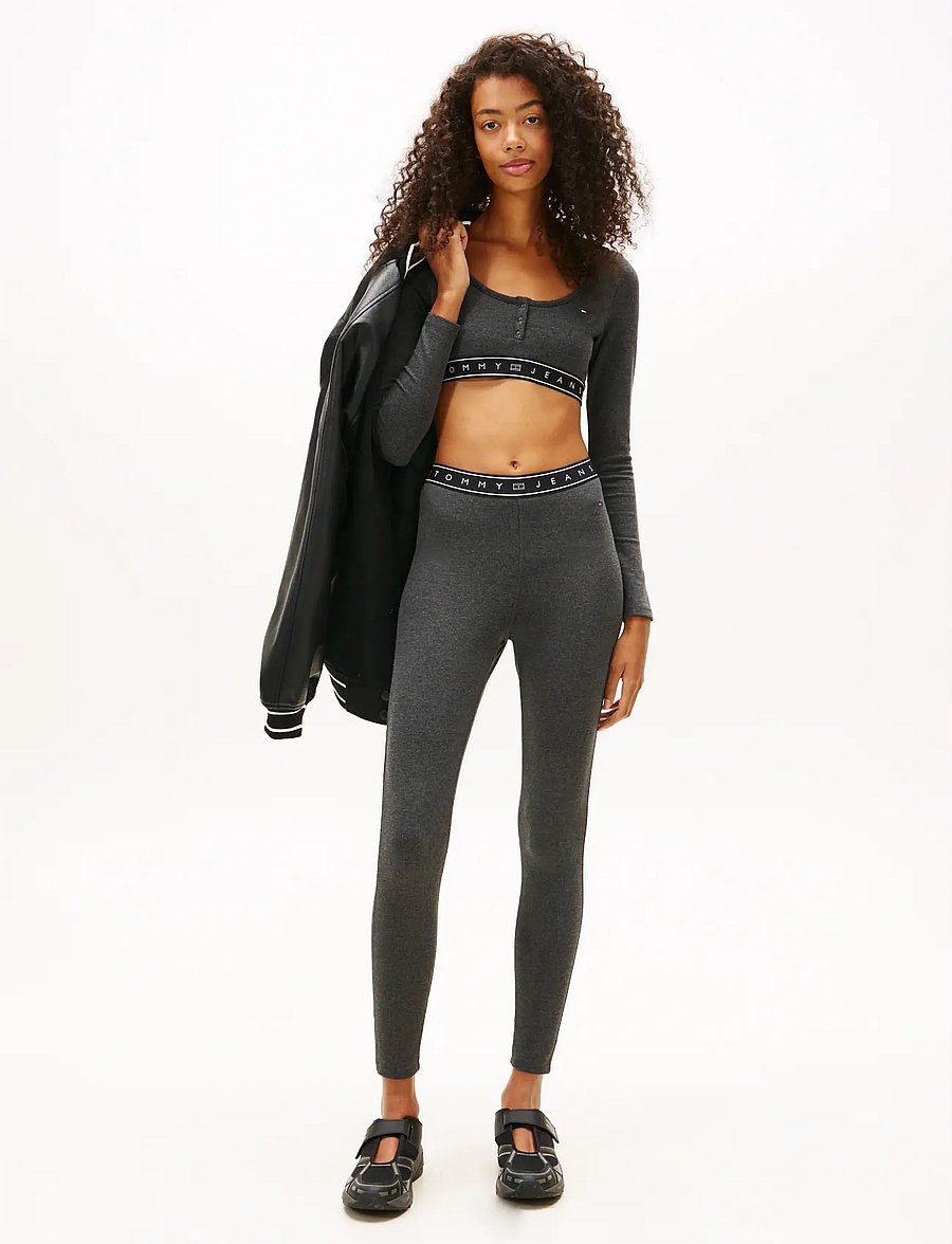 Tommy Jeans - TJW SP CRP TAPE LS RIB TEE - crop tops - dark grey heather - 3
