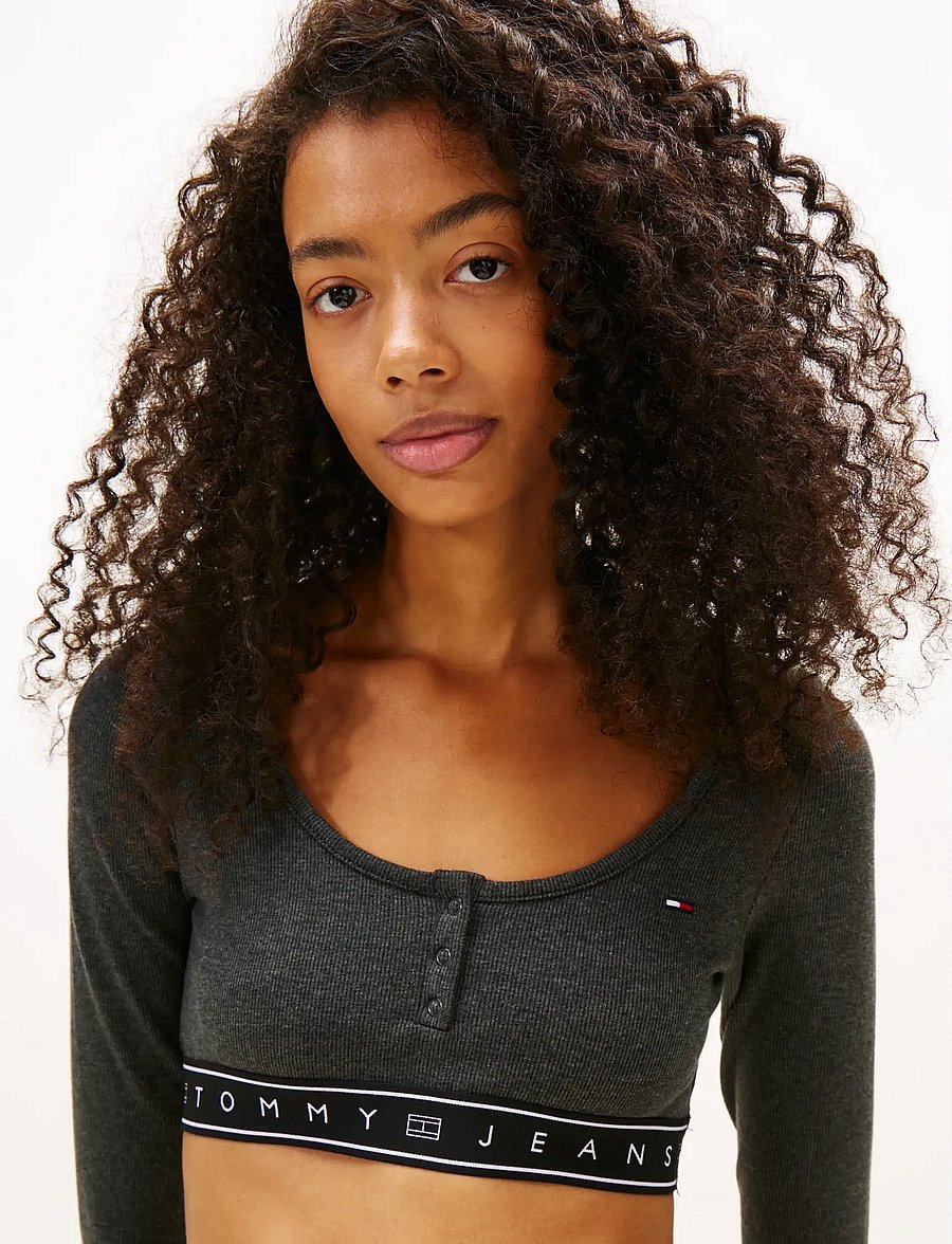 Tommy Jeans - TJW SP CRP TAPE LS RIB TEE - crop tops - dark grey heather - 4