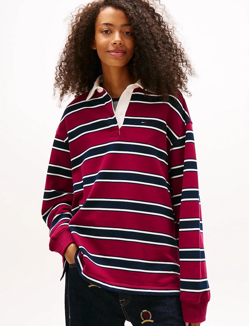 Tommy Jeans - TJW RLX S-FLAG STRIPE RUGBY EXT - dressipluusid - lavish cerise multi stripe - 0