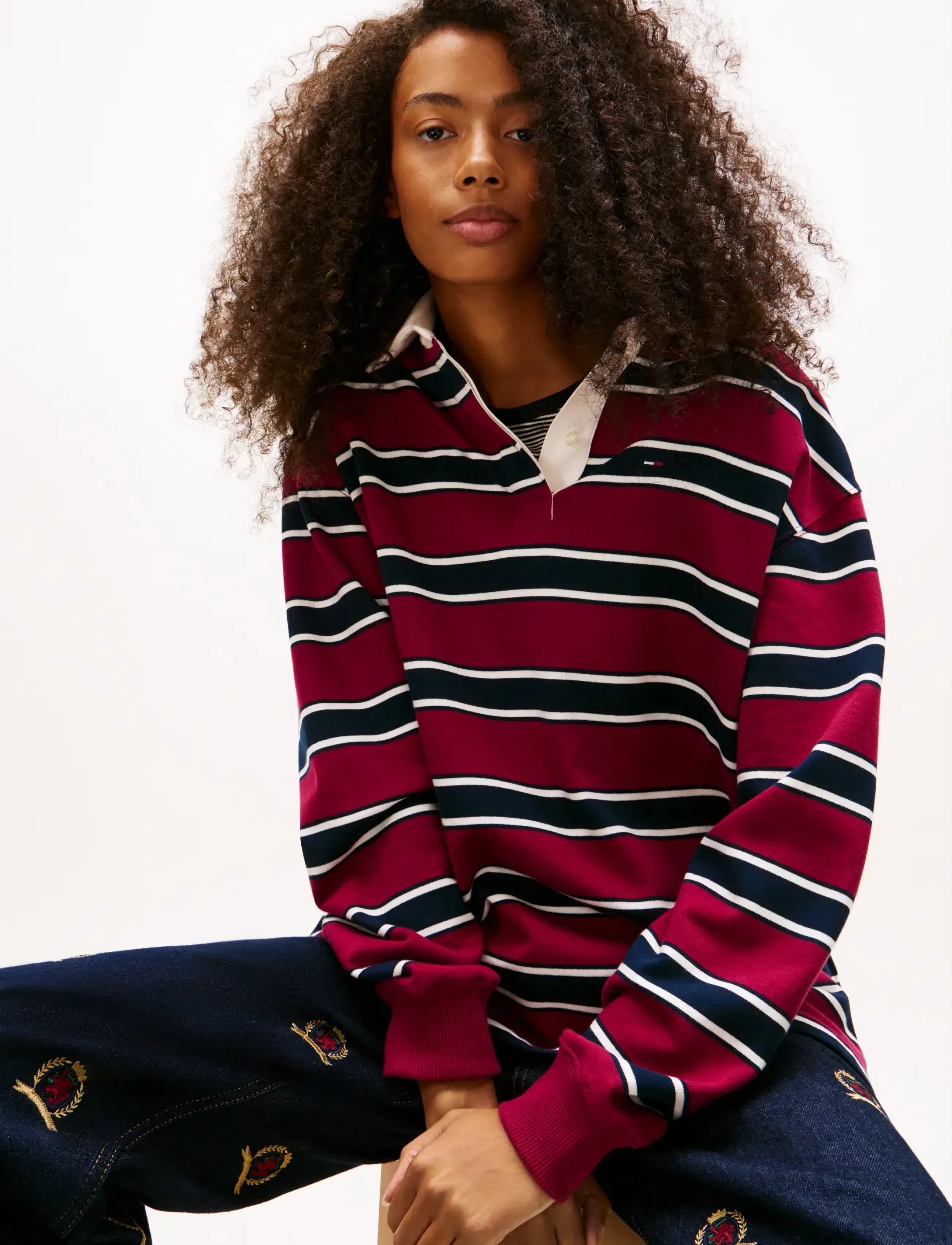 Tommy Jeans - TJW RLX S-FLAG STRIPE RUGBY EXT - hauts à manches longues - lavish cerise   multi stripe - 4