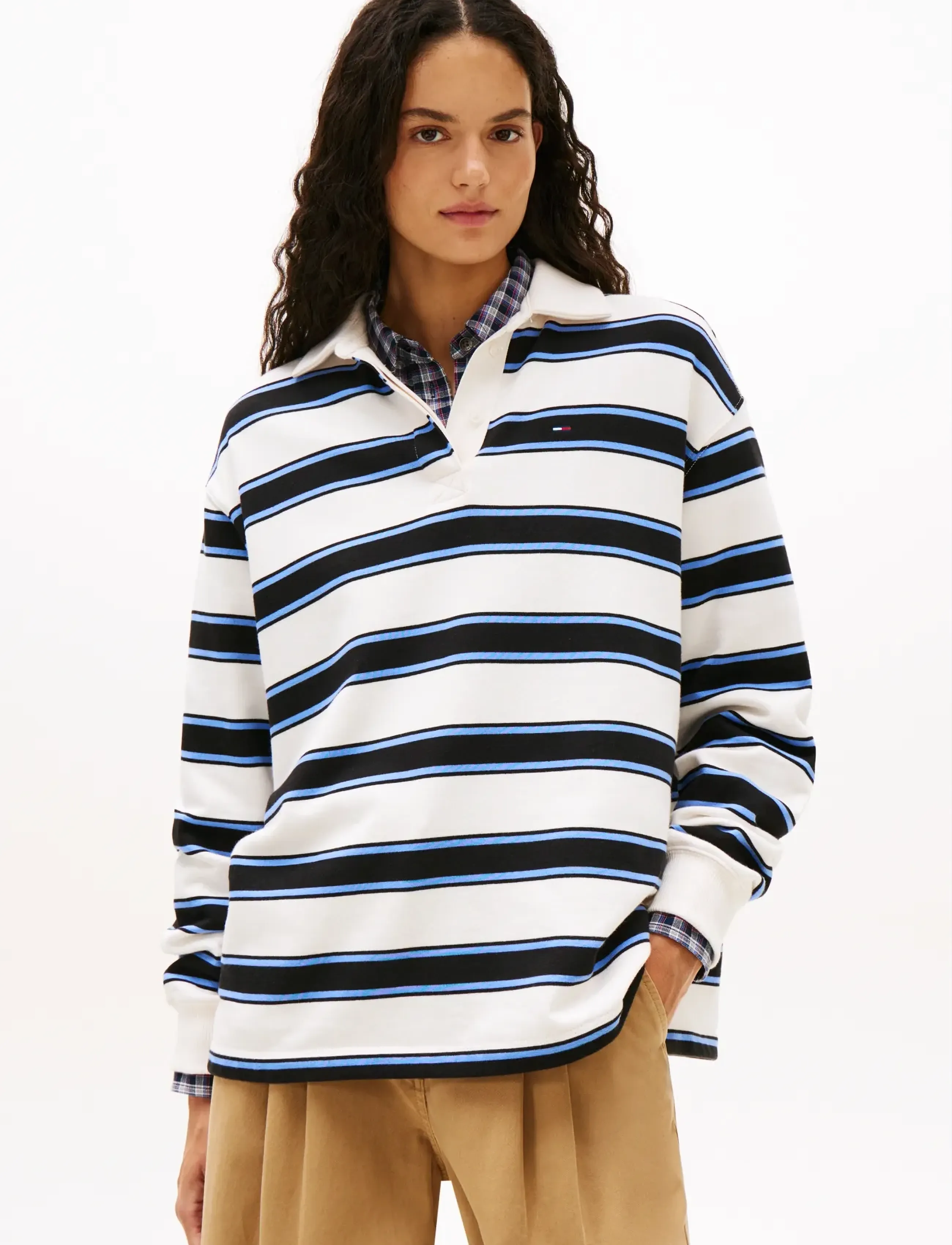 Tommy Jeans TJW RLX S-FLAG STRIPE RUGBY EXT - Langærmede toppe - ECRU   MULTI STRIPE / white