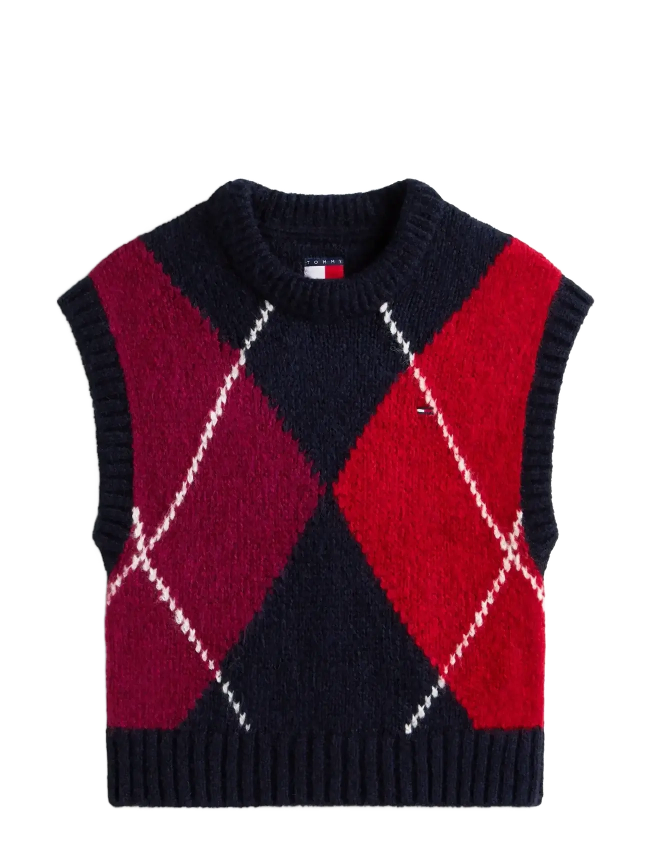 Tommy Jeans TJW ARGYLE SWEATER VEST - Vestid - DARK NIGHT NAVY / red