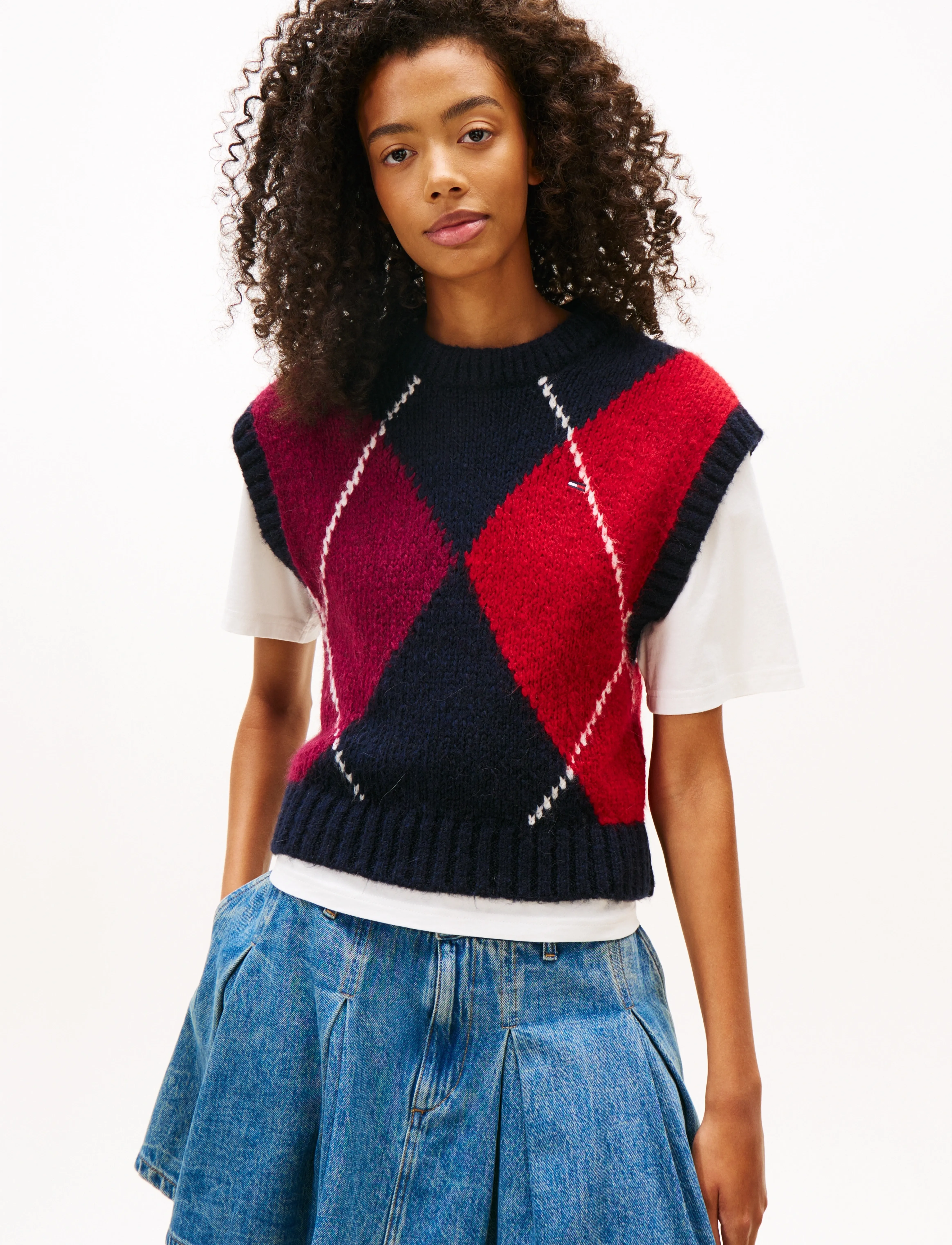 Tommy Jeans Tjw Argyle Sweater Vest, XS, Red, Veste > Strikkede Veste, Dame