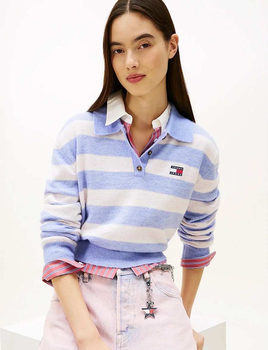 Tommy Jeans - TJW FLUFFY POLO SWEATER - kampsunid - periwinkle dust multi stripe - 4