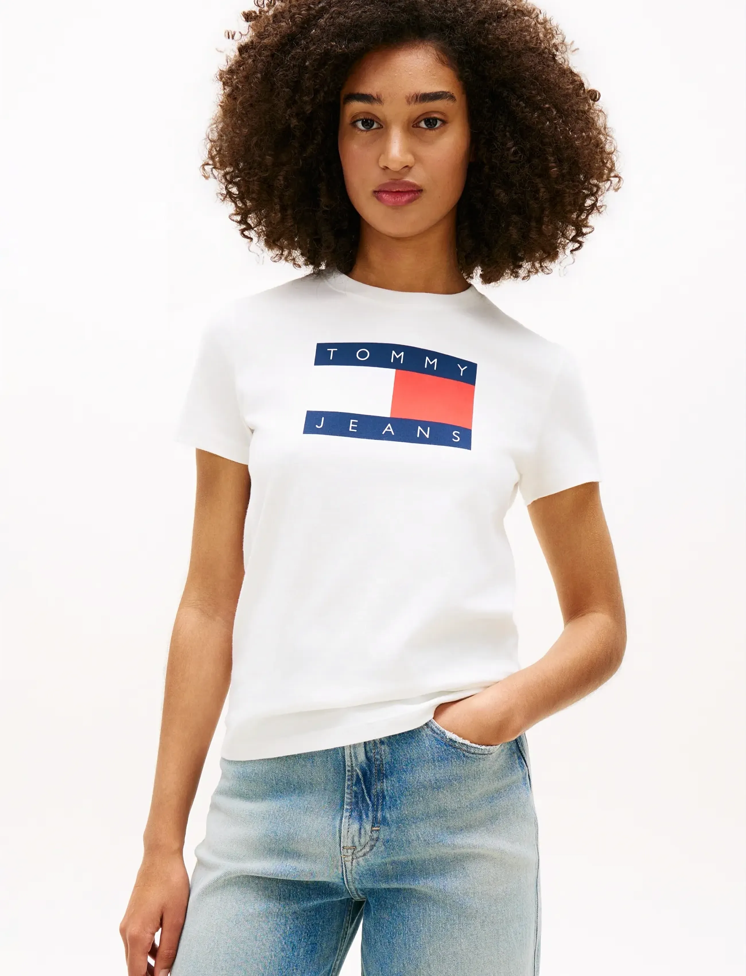 Tommy Jeans TJW REG TJ FLAG SS TEE - Shirts - ECRU / white
