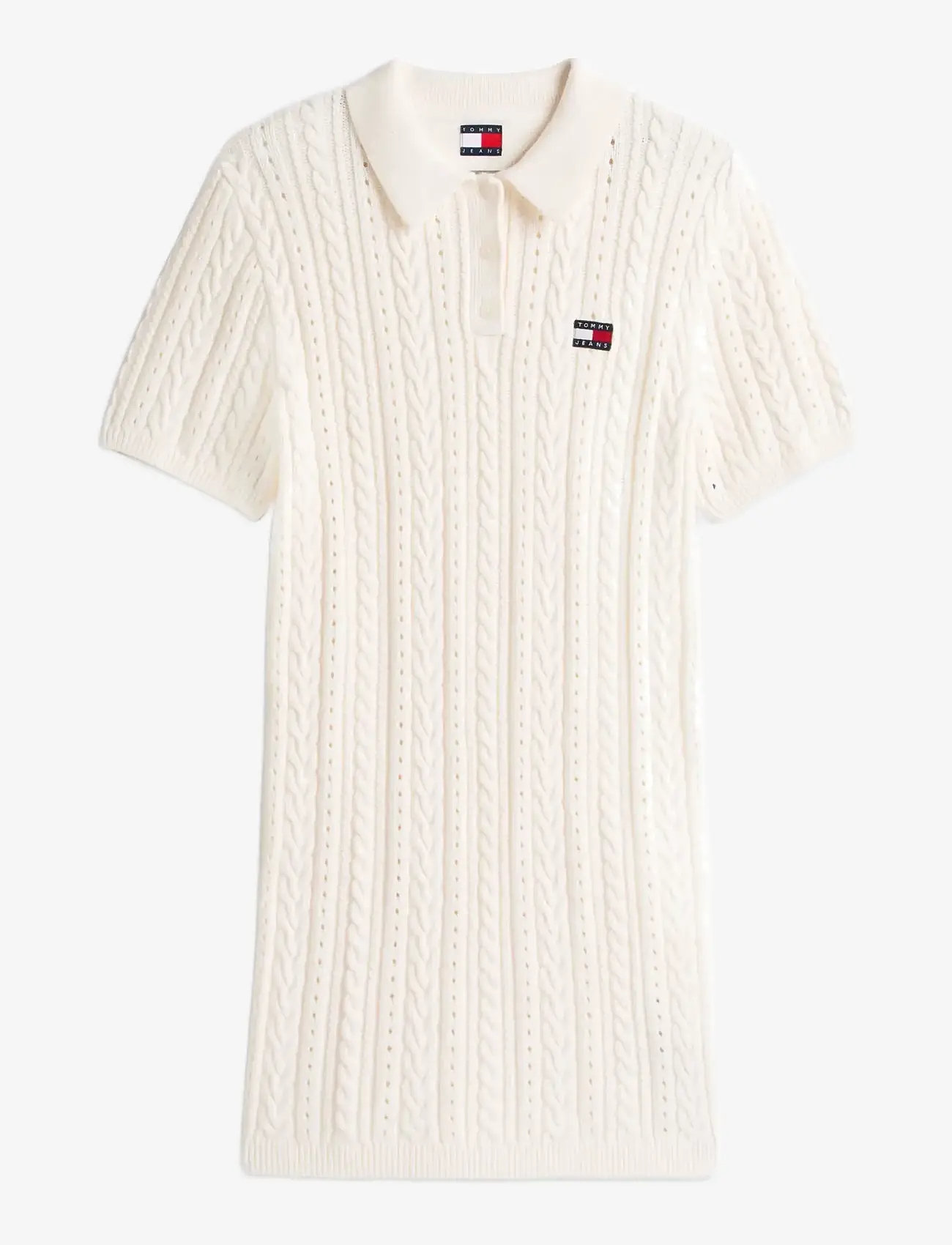Tommy Jeans - TJW GMD CABLE SWEATER POLO DRESS - knitted dresses - ancient white - 1