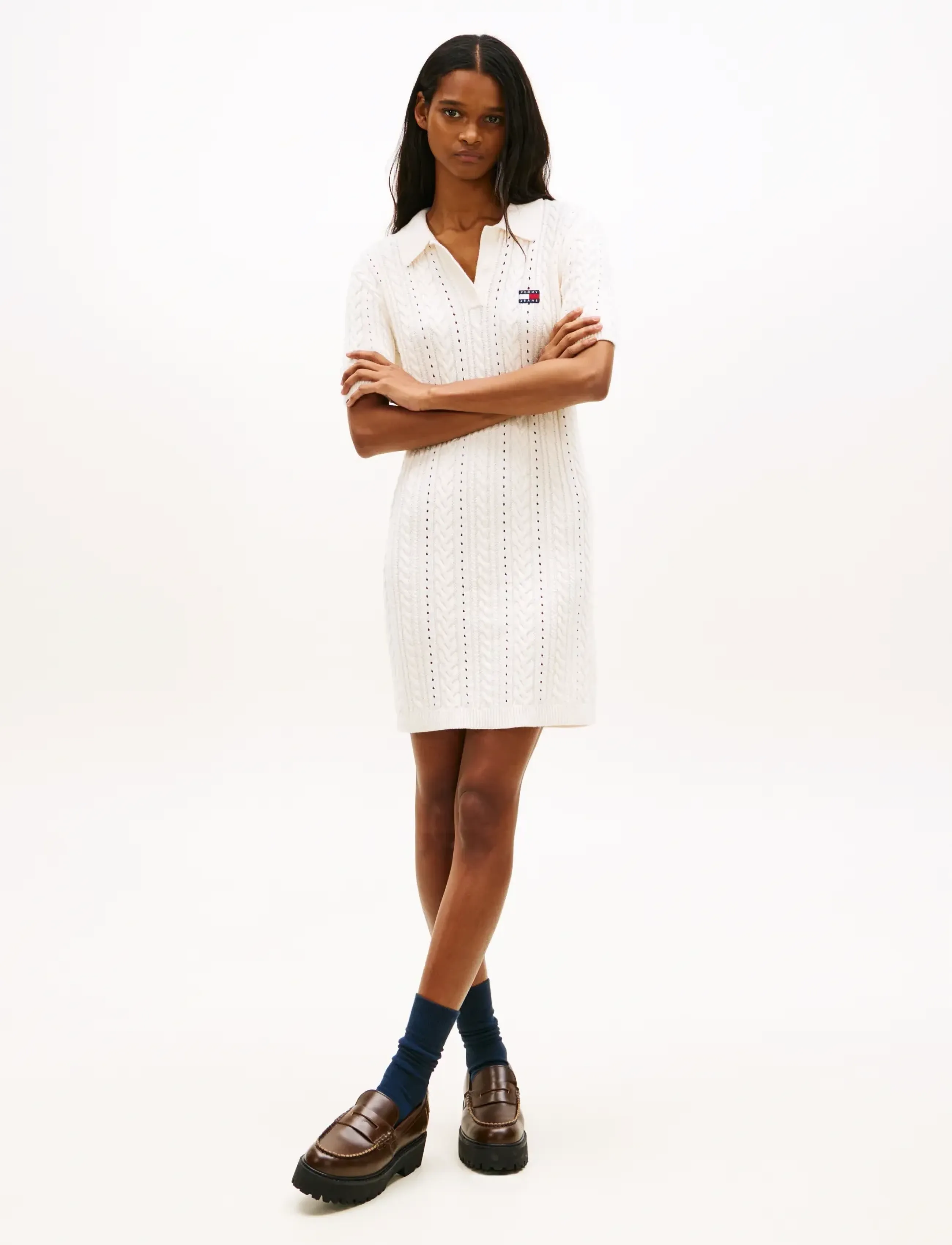 Tommy Jeans Tjw Gmd Cable Sweater Polo Dress, XL, Dresses, Creme - Short Frauen