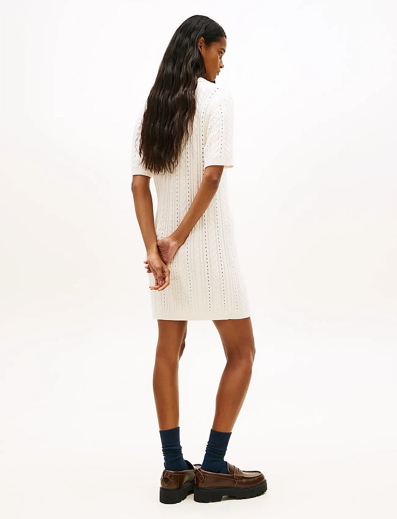 Tommy Jeans - TJW GMD CABLE SWEATER POLO DRESS - knitted dresses - ancient white - 4