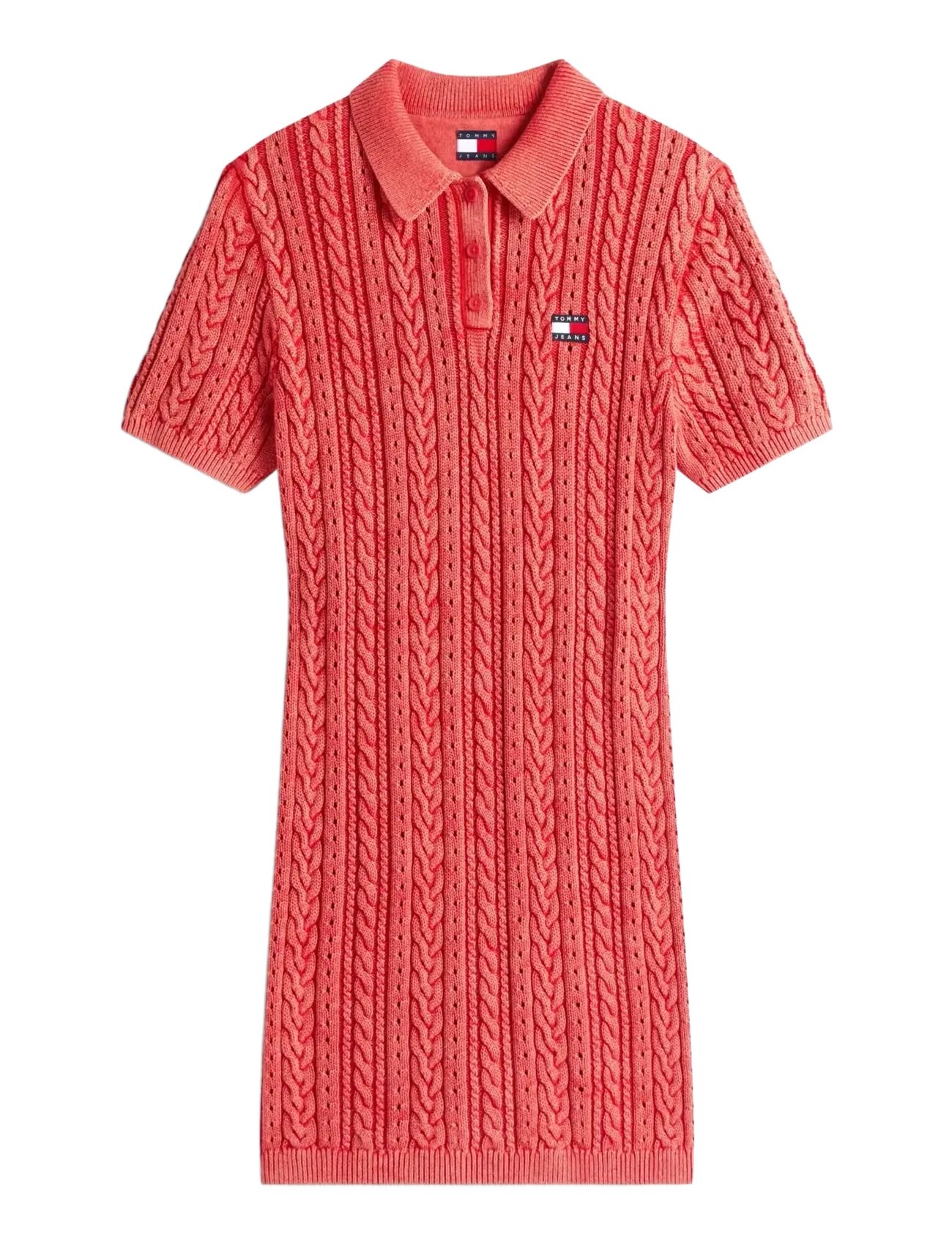 Tommy Jeans TJW GMD CABLE SWEATER POLO DRESS - Strikkjoler - RED ALERT / red