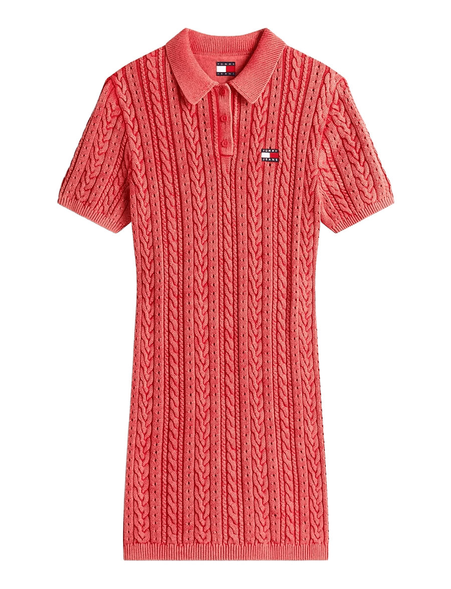 Tommy Jeans - TJW GMD CABLE SWEATER POLO DRESS - strickkleider - red alert - 1