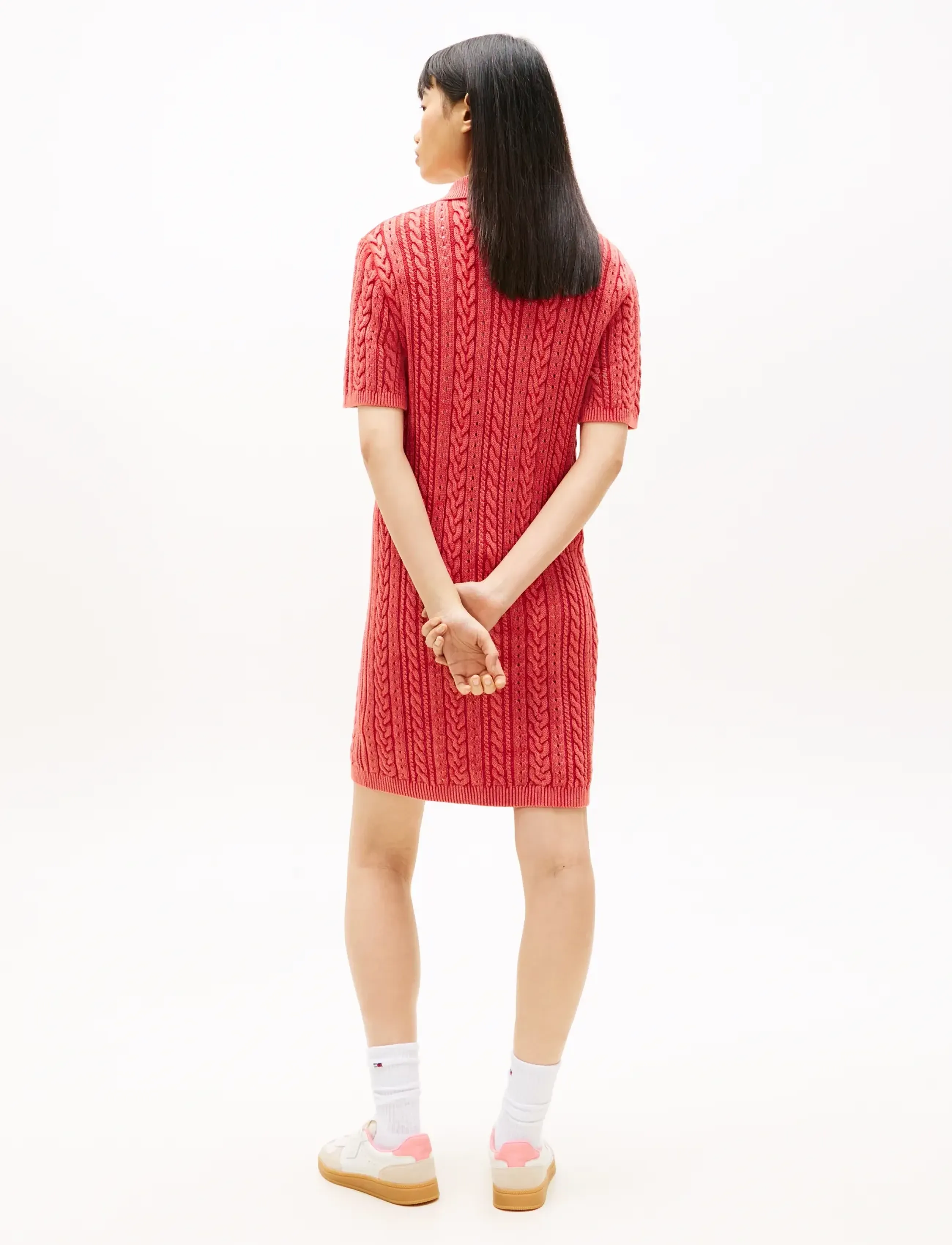 Tommy Jeans - TJW GMD CABLE SWEATER POLO DRESS - strikkjoler - red alert - 4