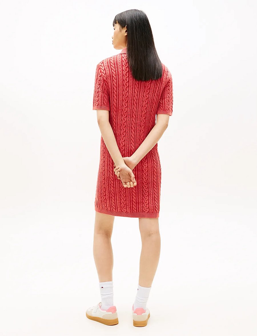 Tommy Jeans - TJW GMD CABLE SWEATER POLO DRESS - strikkjoler - red alert - 4