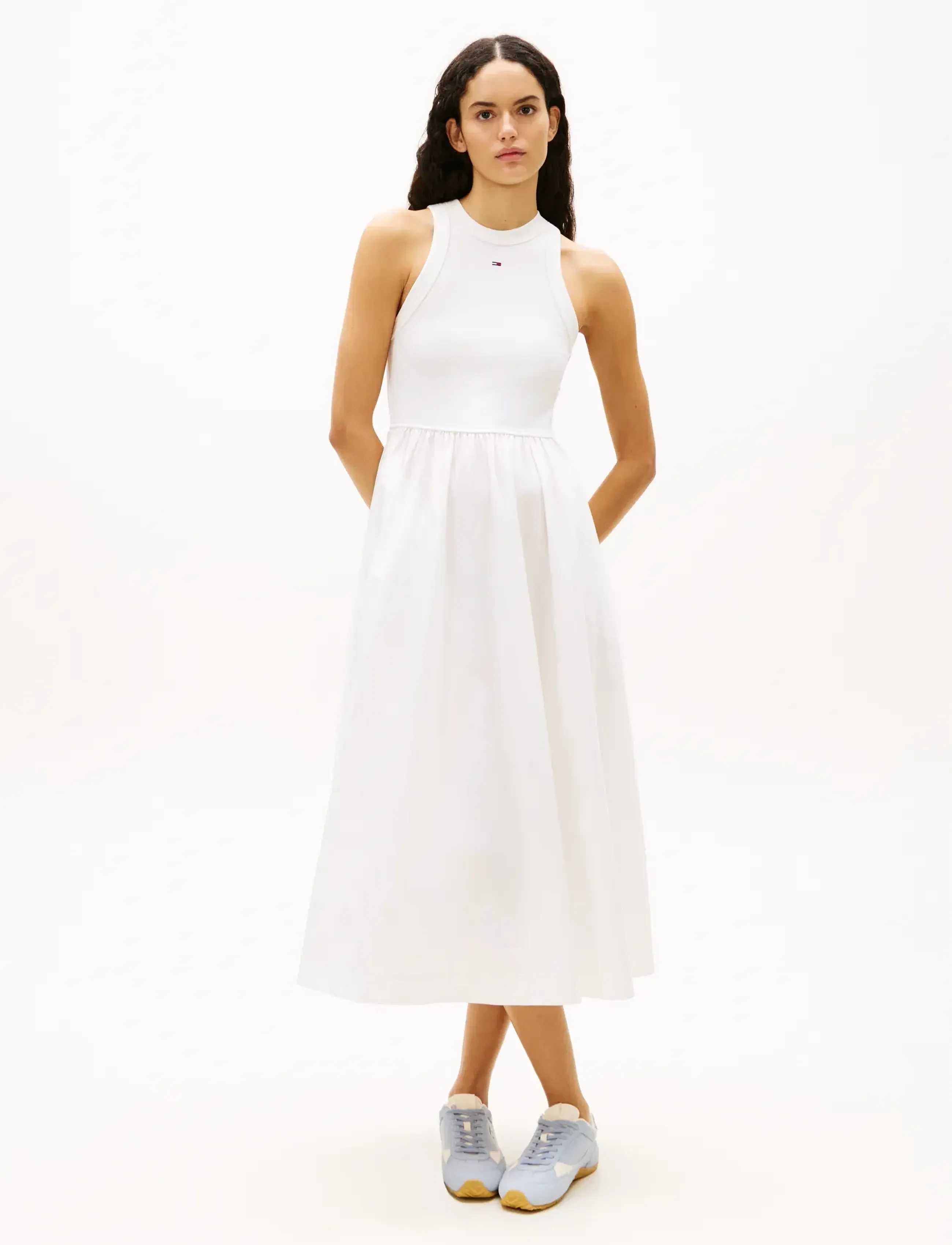 Tommy Jeans TJW RIB POPLIN TANK DRESS EXT - Riided - ECRU / white