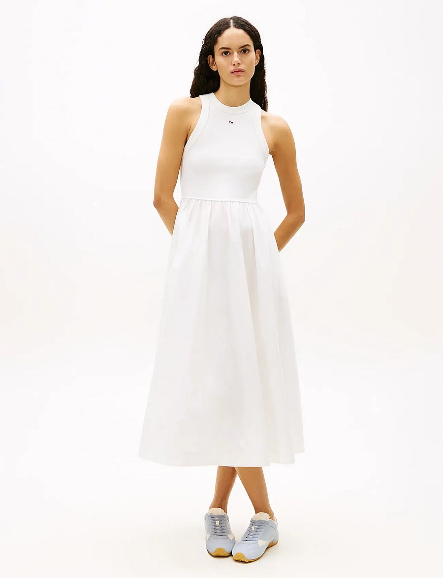 Tommy Jeans - TJW RIB POPLIN TANK DRESS EXT - maxikleider - ecru - 0