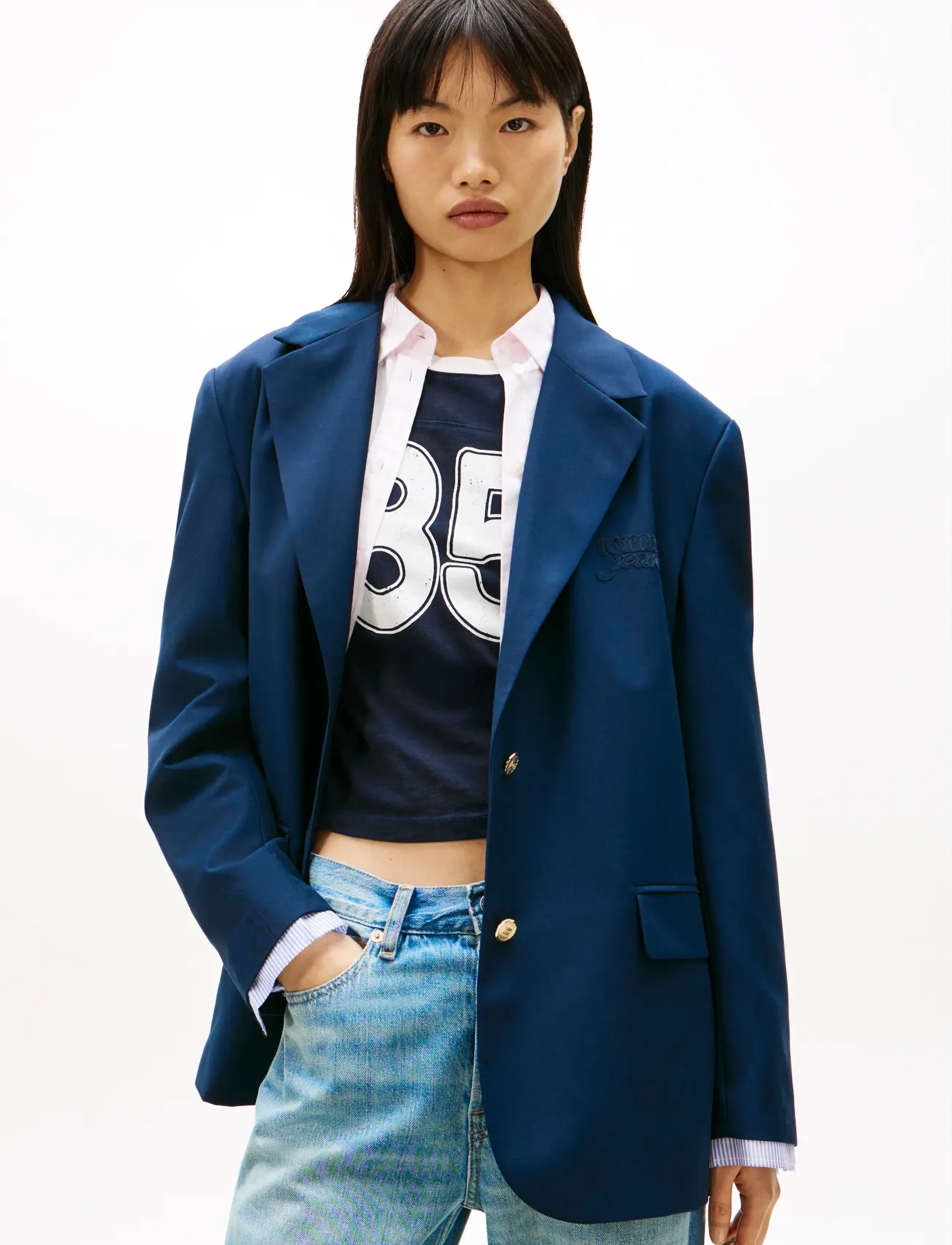 Tommy Jeans Tjw Boyfried Fit Blazer, Kvinder, Boyfriend Fit Blazer, Navy, Str: M