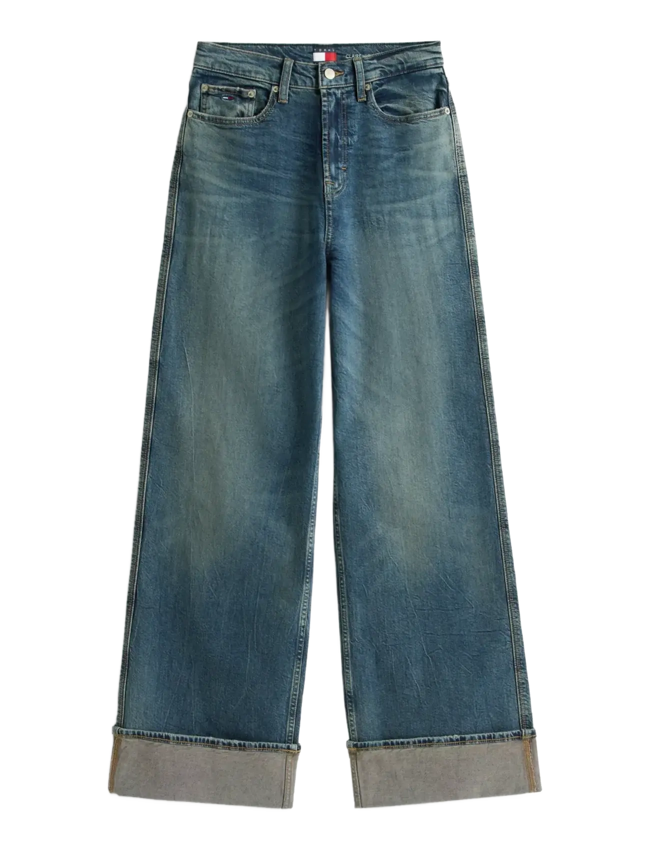 Tommy Jeans CLAIRE HR WD TURN UP EI6154 - Brede jeans - DENIM DARK / blue