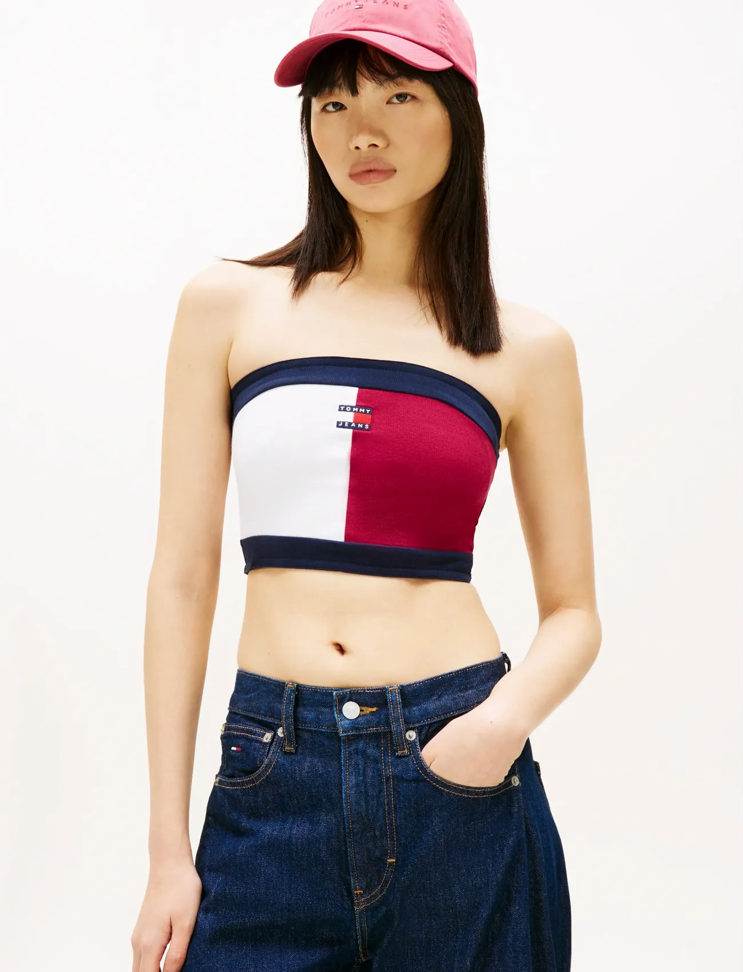 Tommy Jeans TJW FLAG BADGE TUBE TOP - T-shirts & Toppe - LAVISH CERISE   MULTI / multi