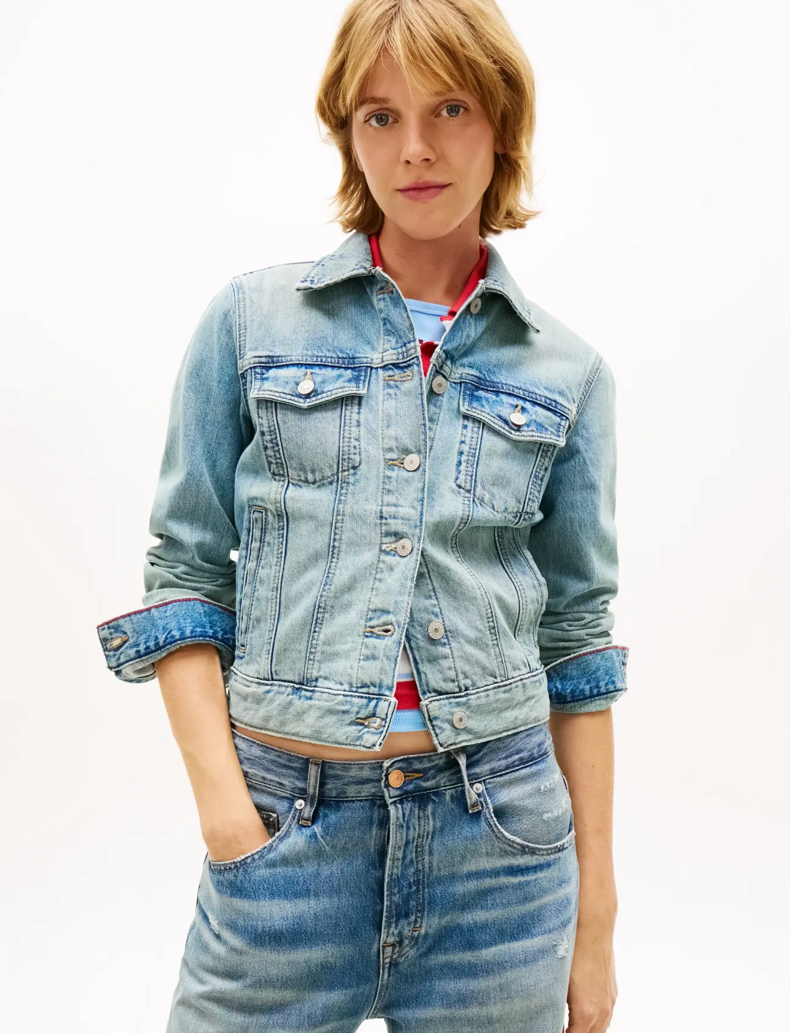 Tommy Jeans Classic Trucker Ext Bj8012, Kvinder, Denim Trucker Jakke, Blå, Str: M
